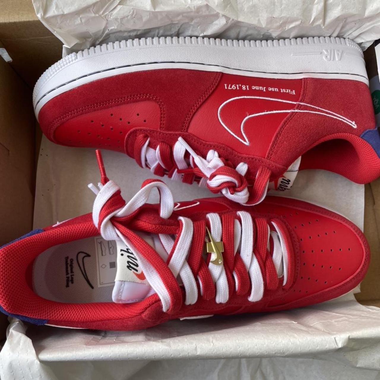 Nike Air Force 1 07 LV8, University red/White-Deep - Depop