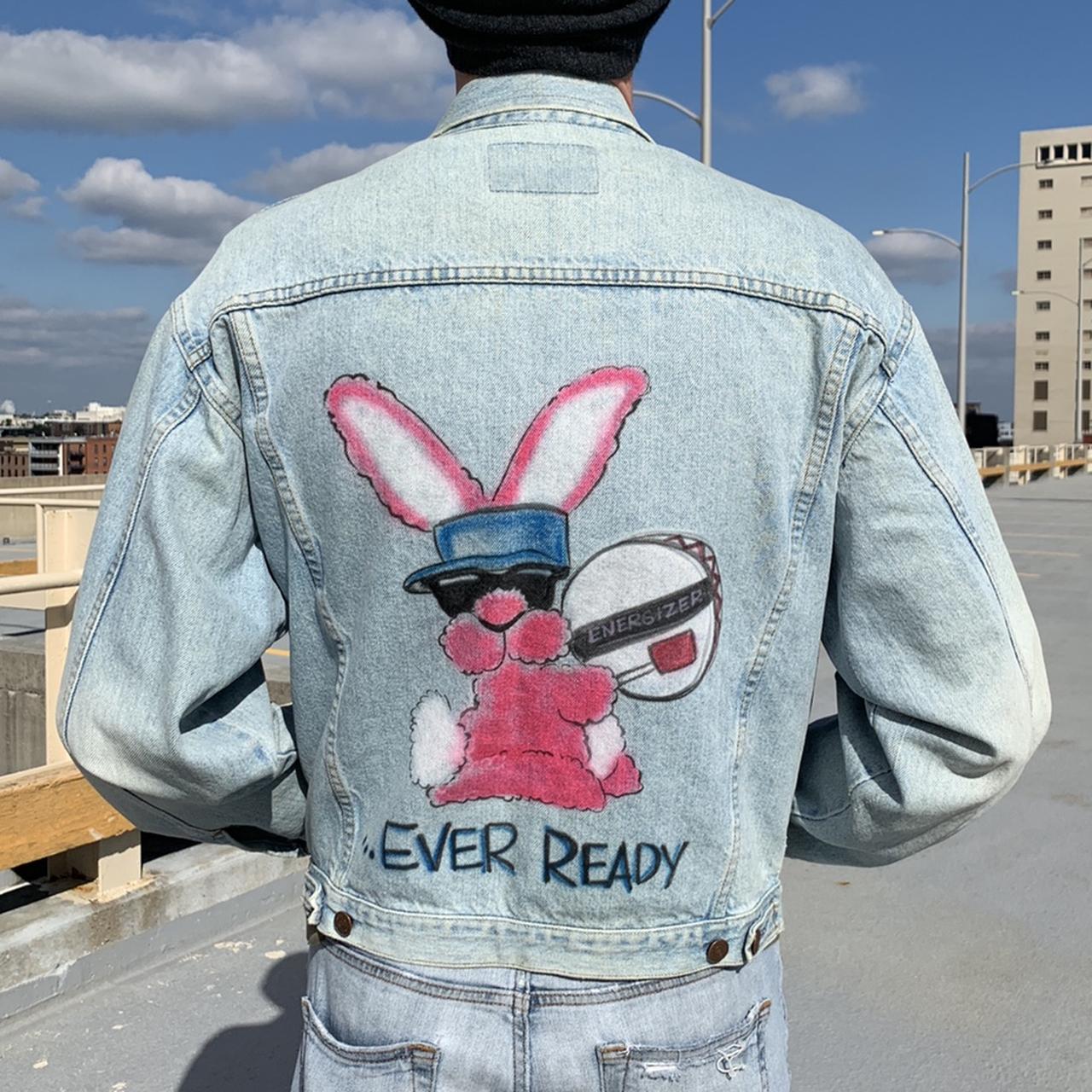 Custom Energizer Bunny airbrushed denim jacket. | Depop