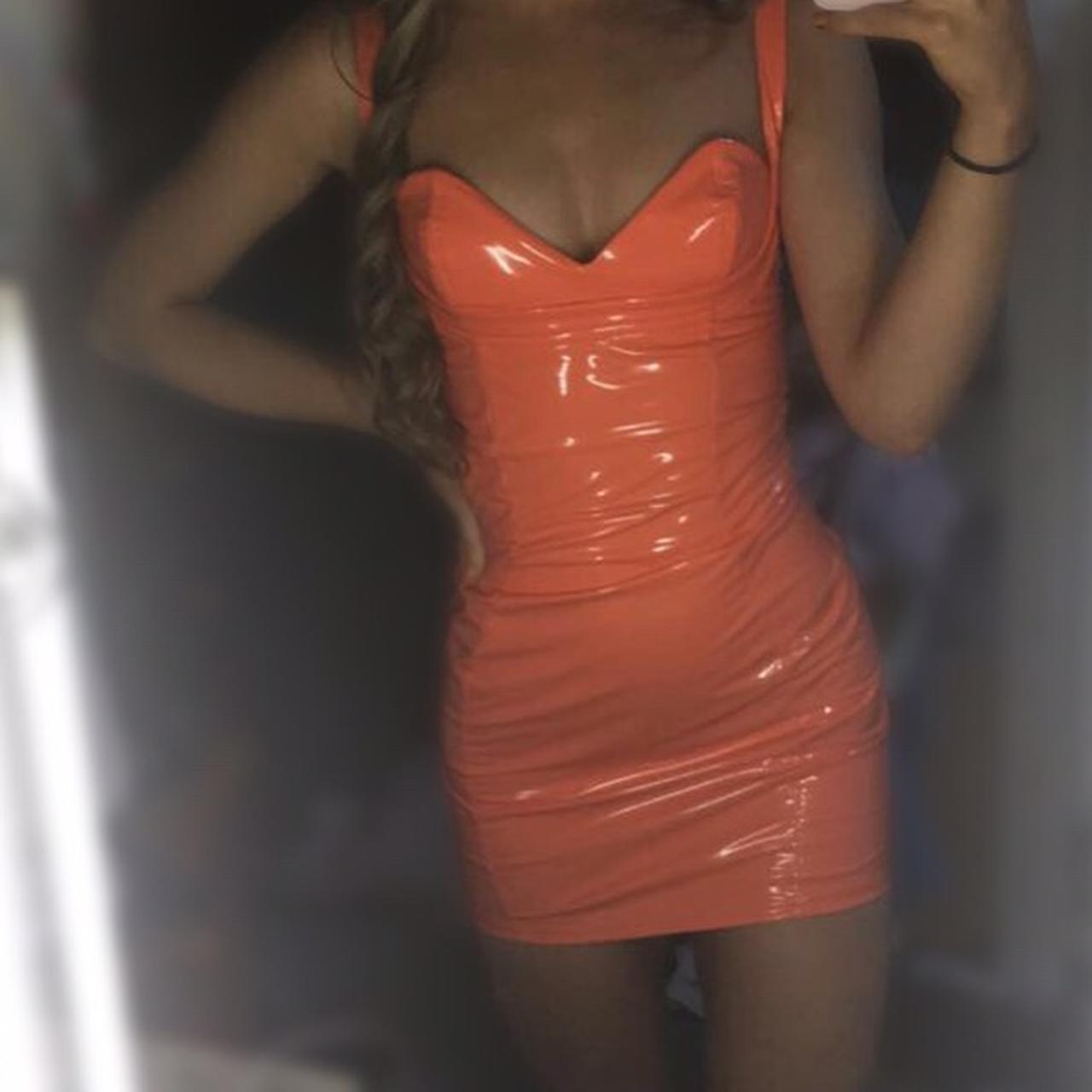 orange latex dress