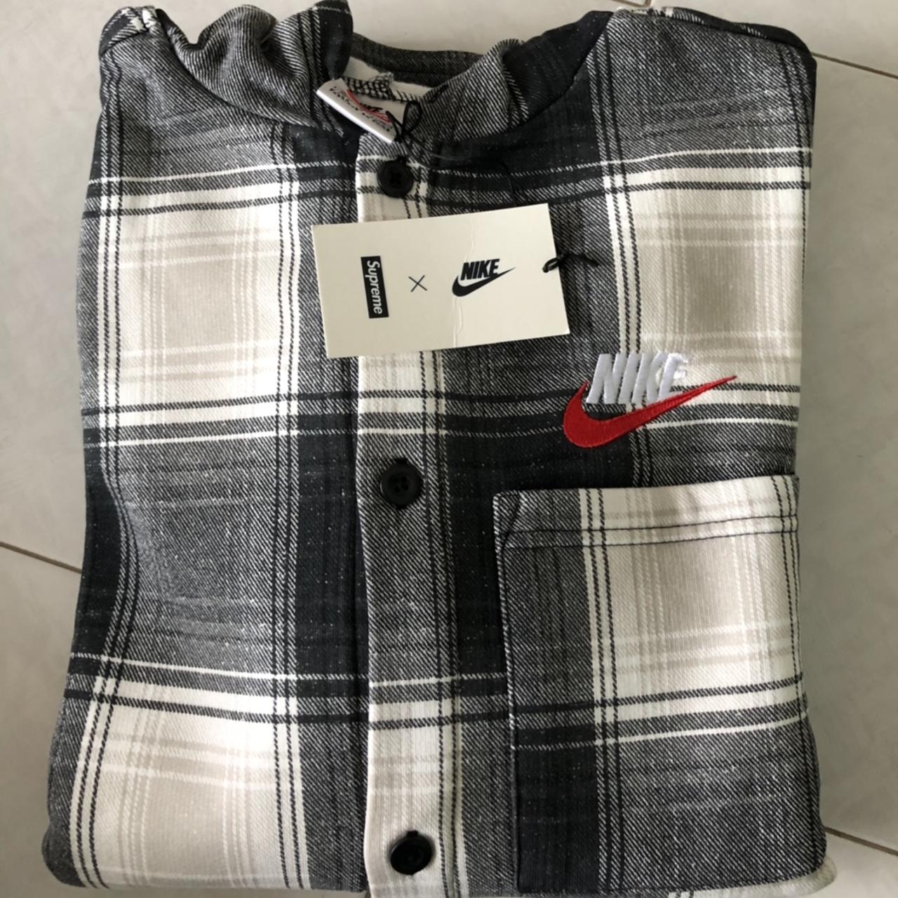 Supreme Nike plaid hoodie sweatshirt balck Size :... - Depop