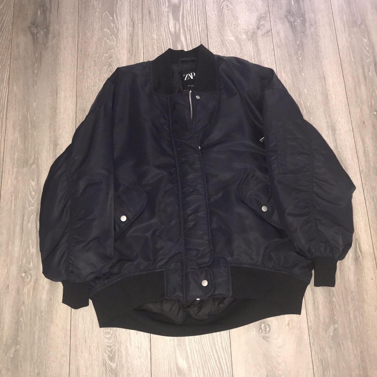 Zara navy blue bomber jacket. Size S. Worn once -... - Depop