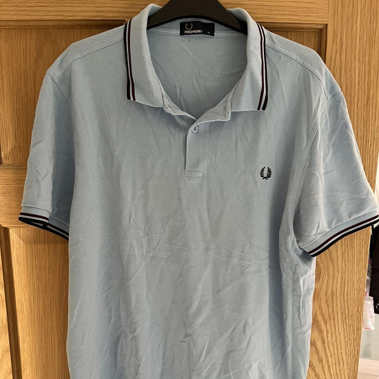 Mens light blue fred perry polo with burgundy and... - Depop