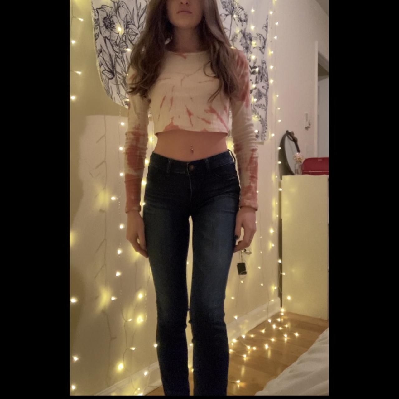 abercrombie pants low waisted dark wash 00 Depop