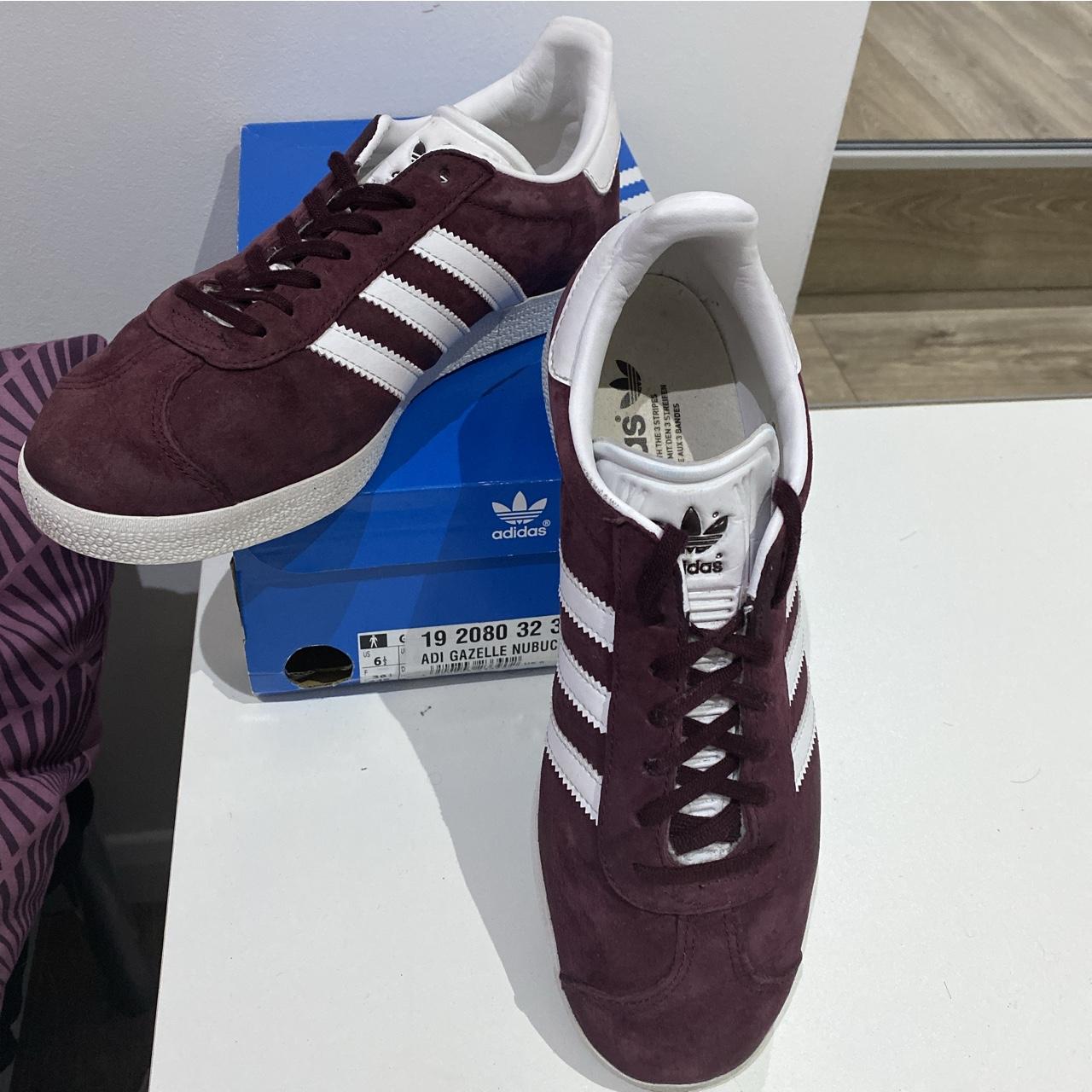 Burgundy Adidas Gazelles for sale! Worn a few times... - Depop