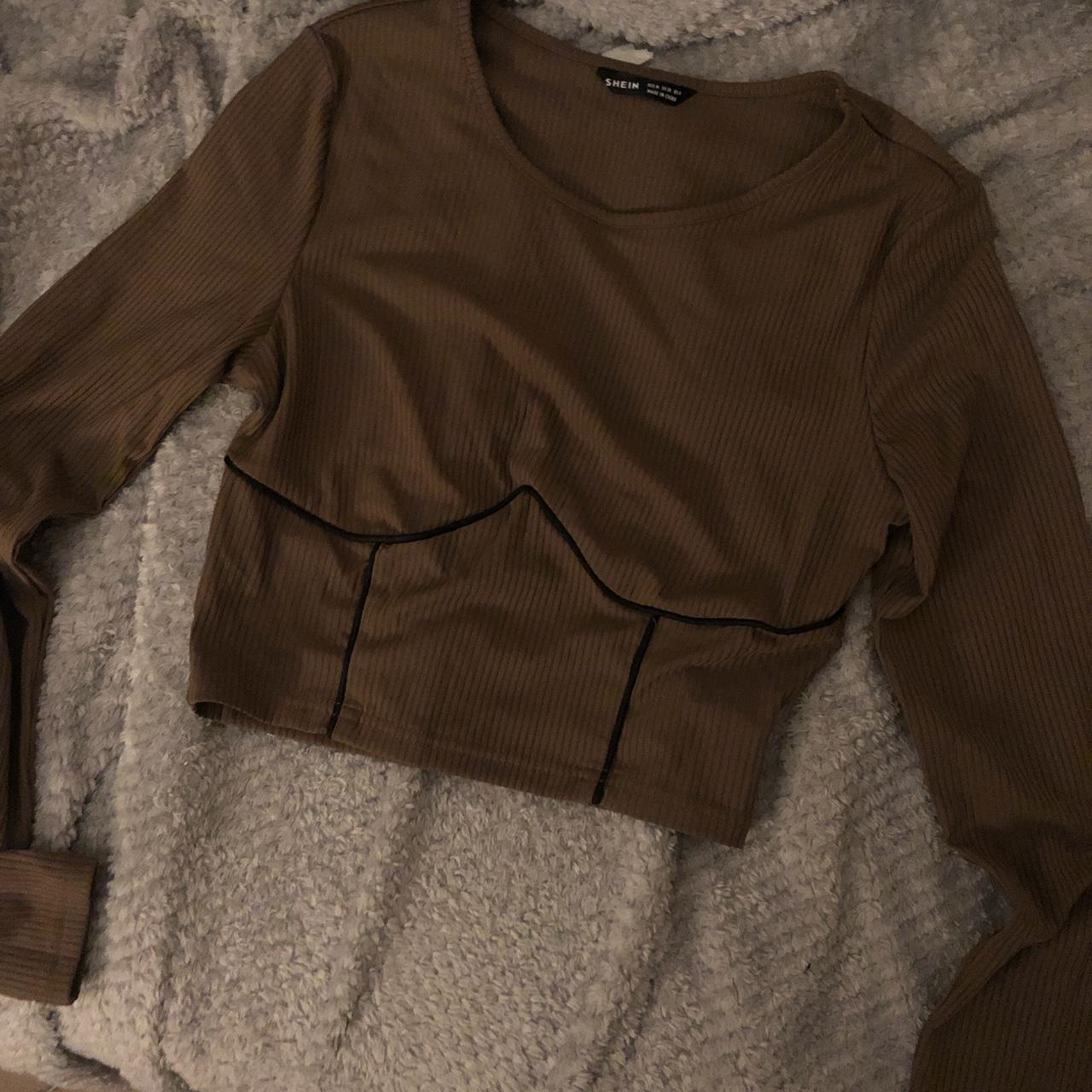 Shein brown ribbed long sleeve crop top Brand new... Depop
