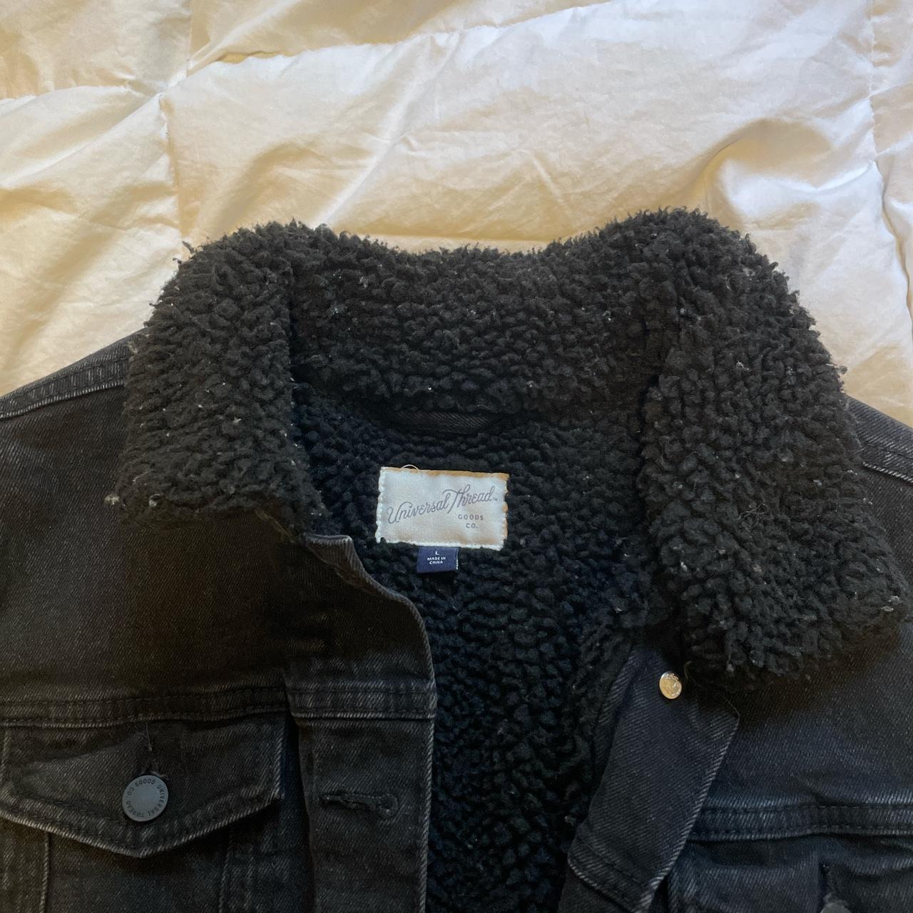 Universal threads black furry jean jacket Size large... - Depop