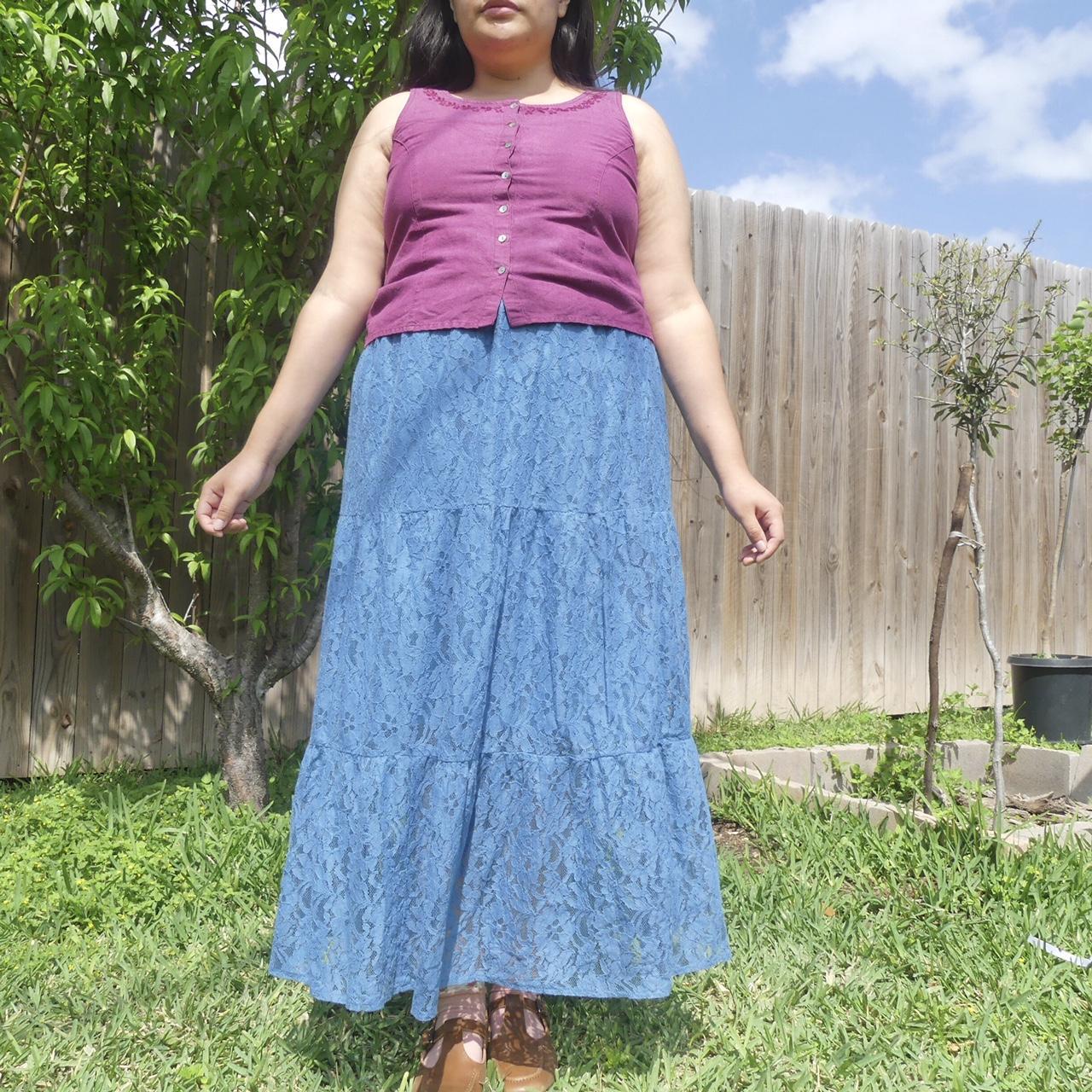 80s vintage blue lace prairie maxi skirt. Tiered