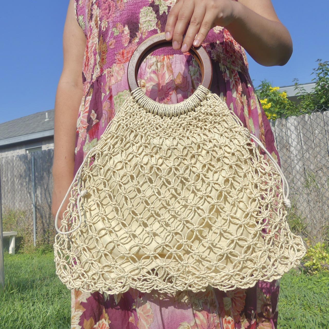 Straw handbags with wooden on sale handles