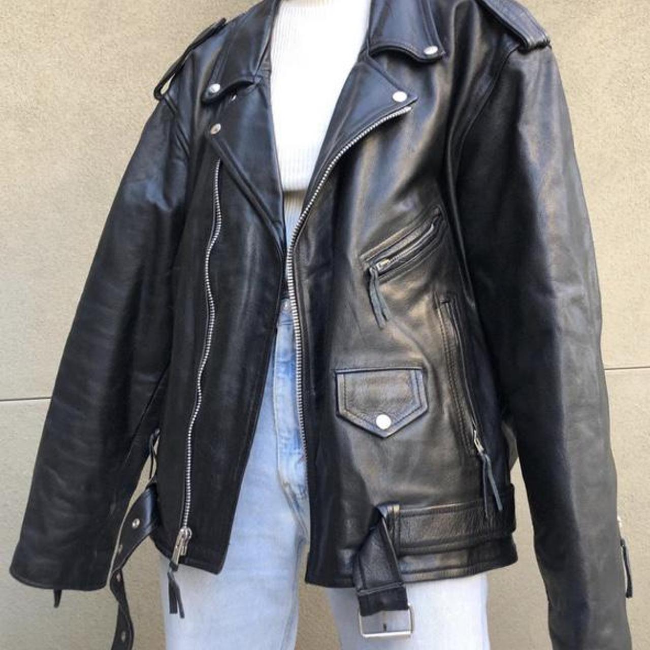 Oversized vintage leather jacket (size XL) Never... - Depop