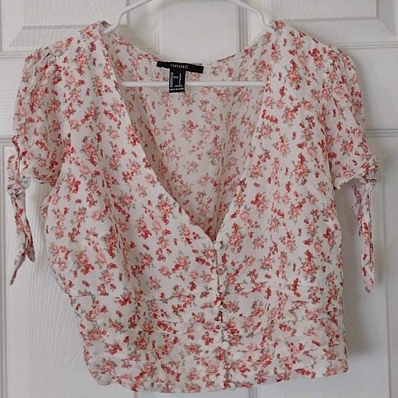Breathable, adorable flower top. White with pink... Depop