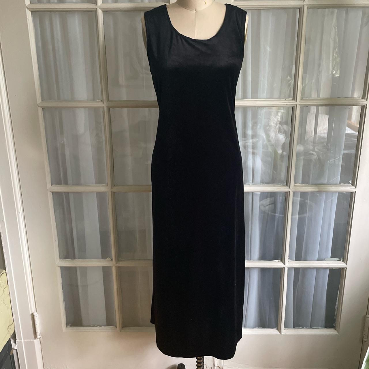 BLACK VELOUR MAXI DRESS • long black velour... - Depop