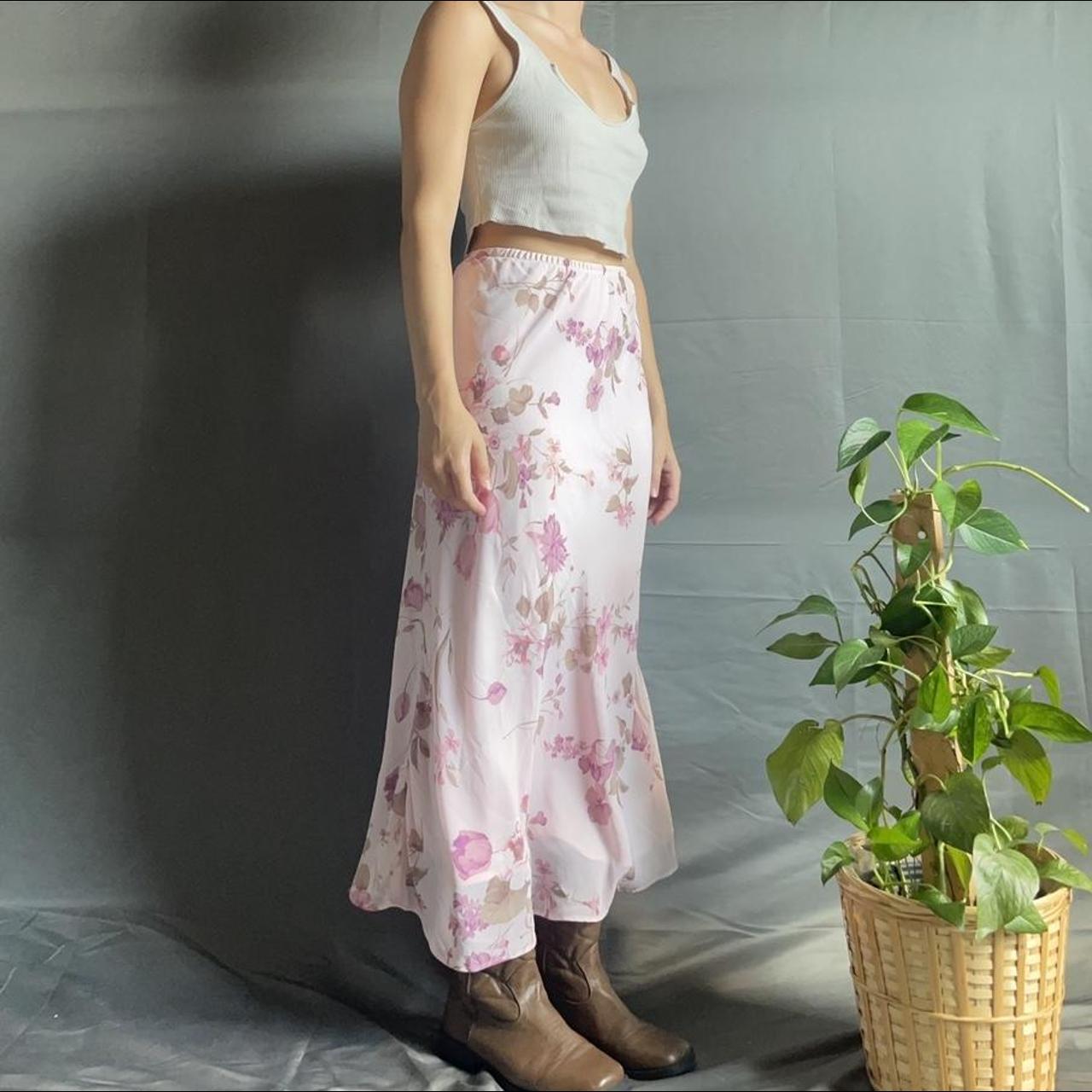 Vintage light pink mesh flower maxi skirt with - Depop