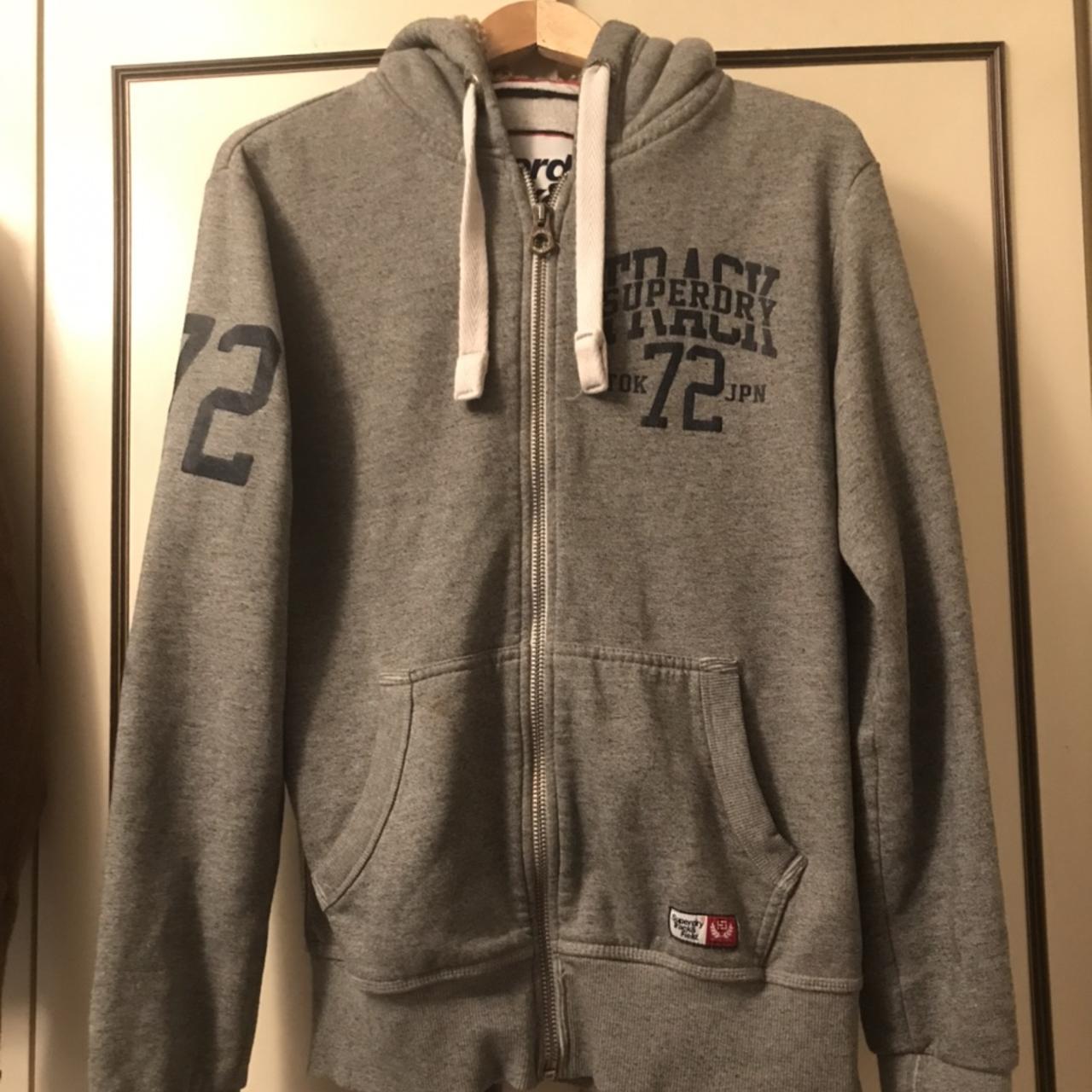 Superdry grey and navy blue hoodie #superdry... - Depop