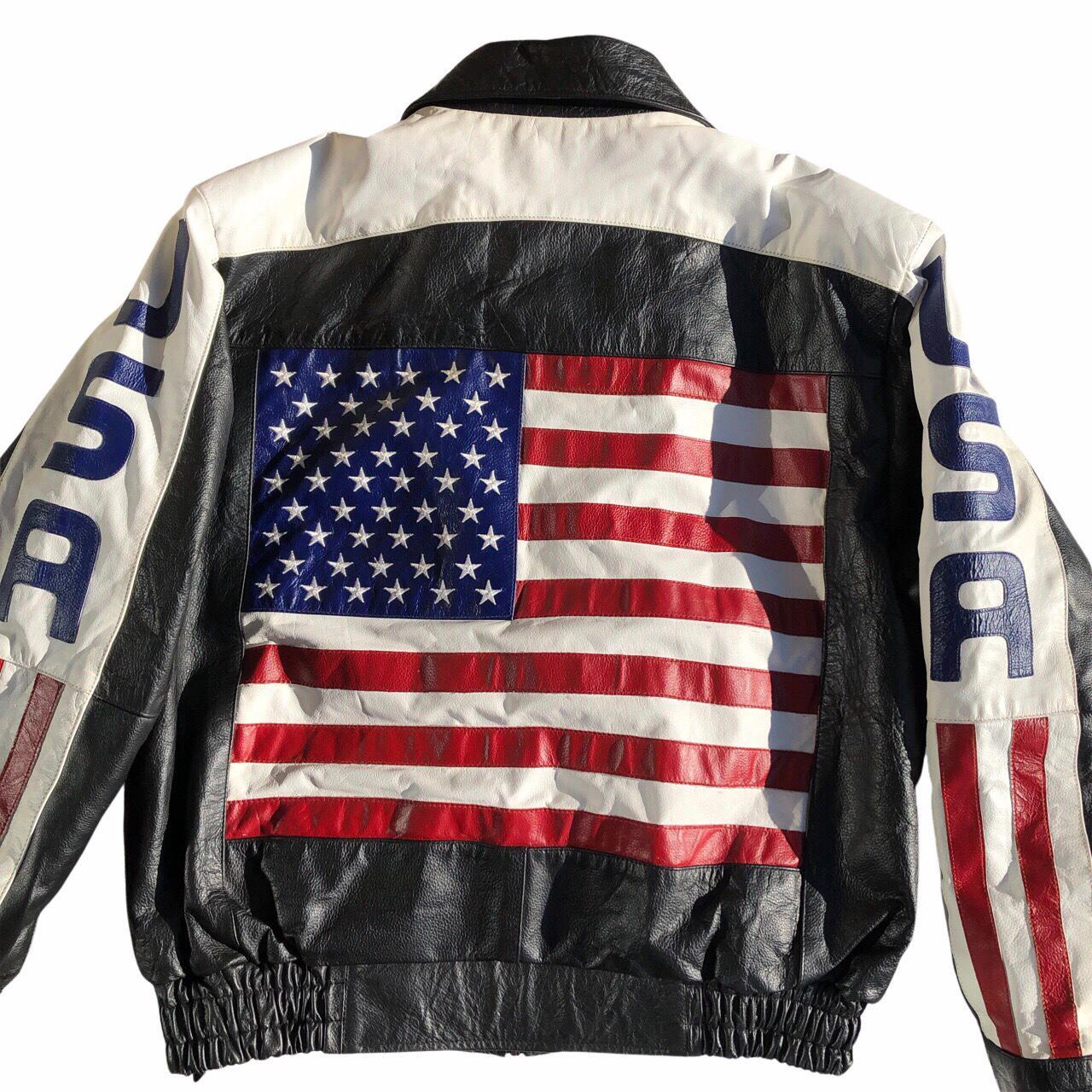 USA American Flag Genuine Leather Jacket Mens... - Depop