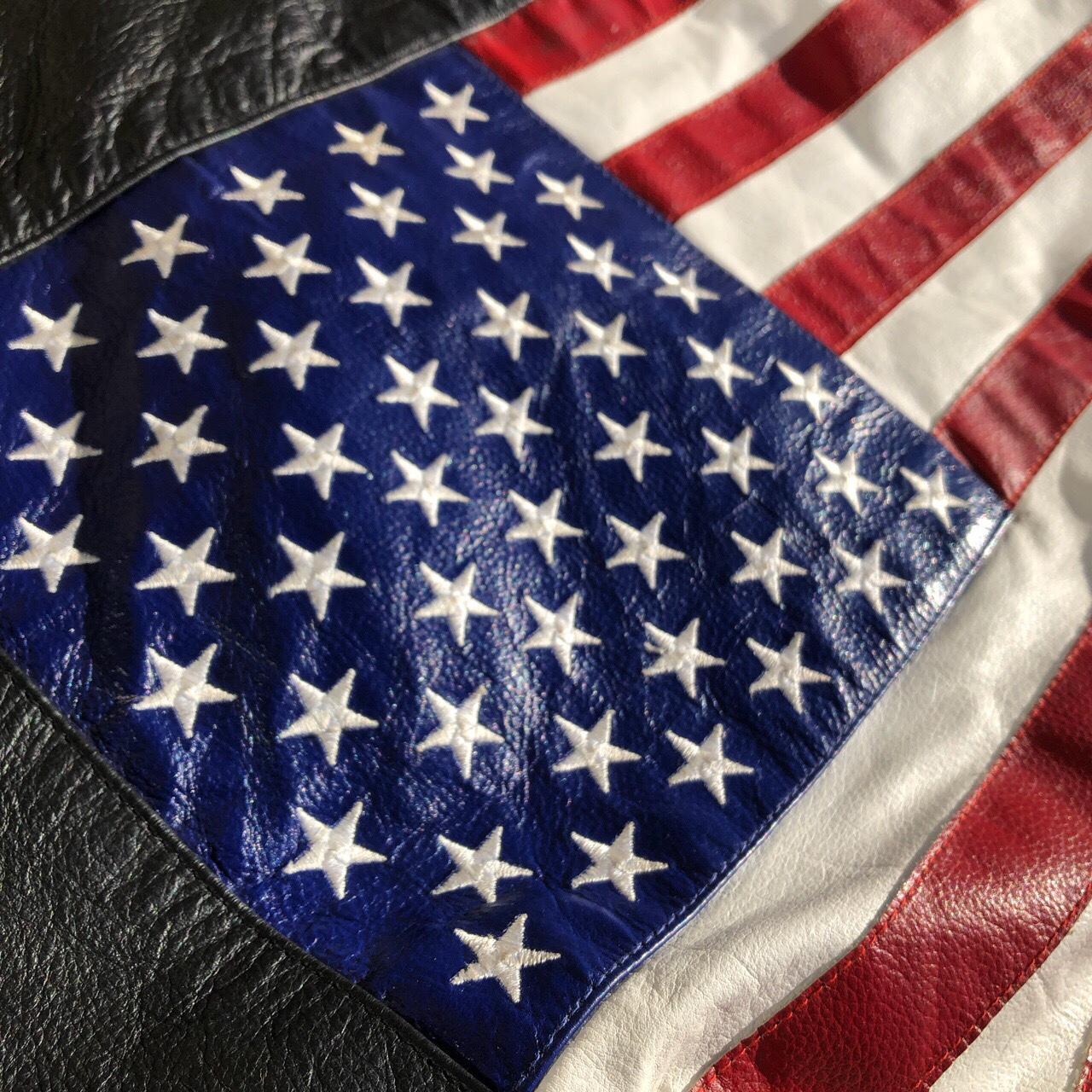 USA American Flag Genuine Leather Jacket Mens... Depop