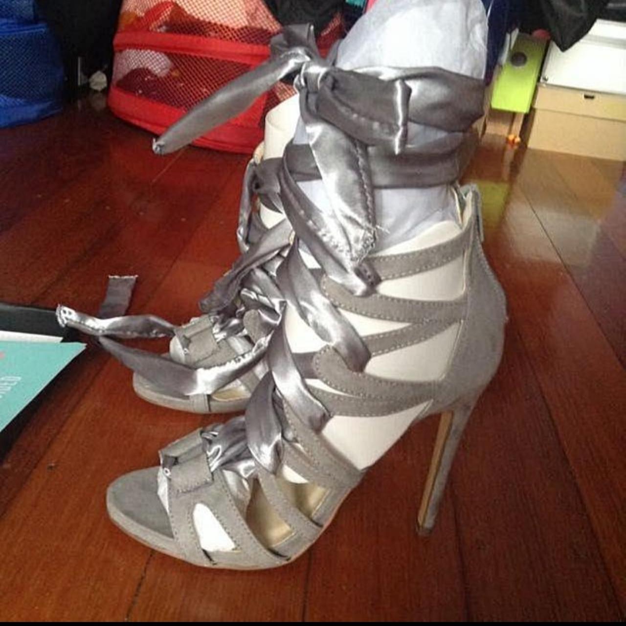 Missguided Grey Satin Ribbon Lace up heels,