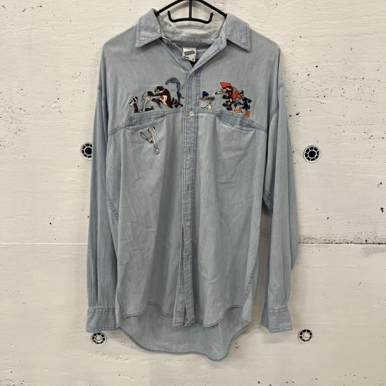 Vintage Warner brothers shirt Denim material... - Depop