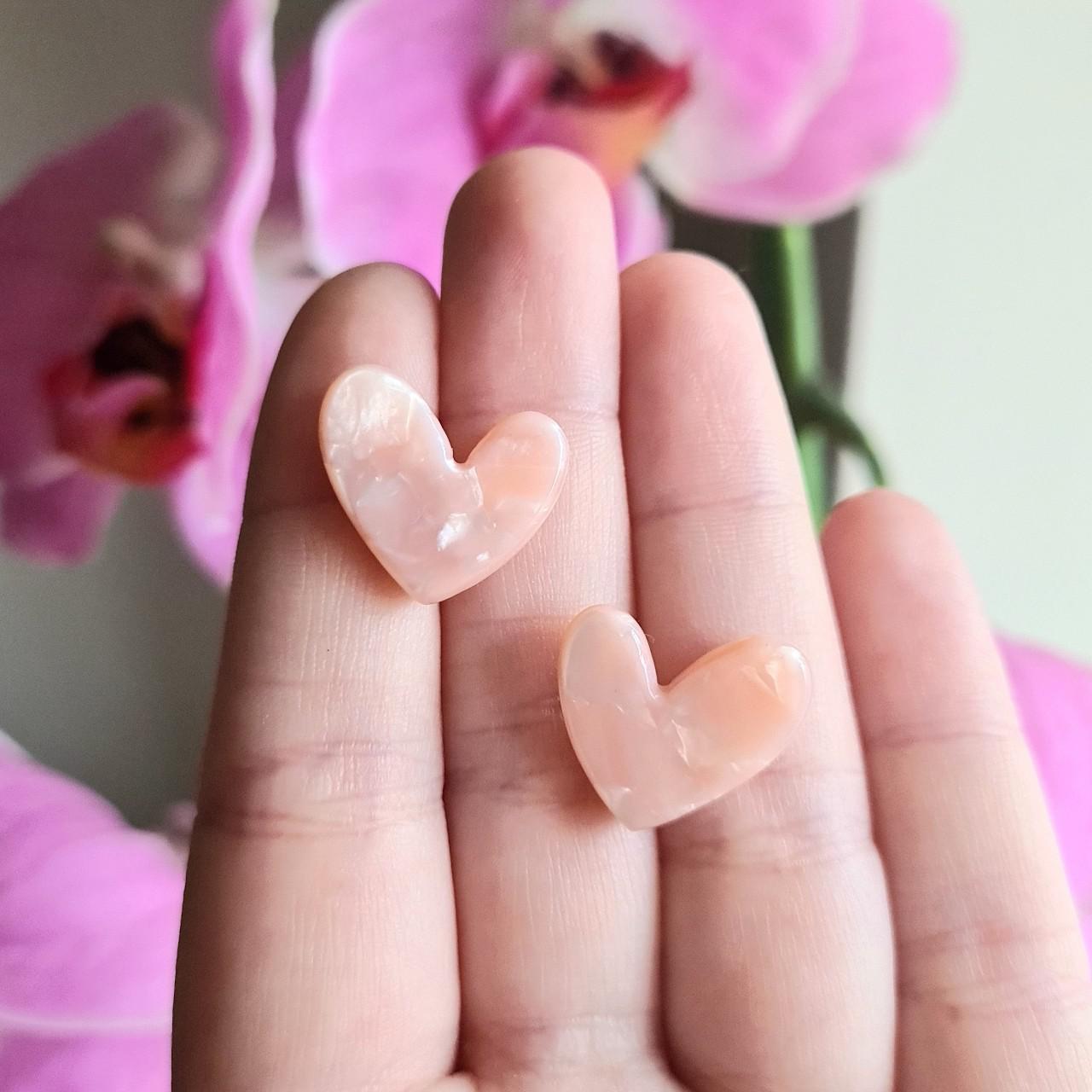 Light pink marble pattern love heart acrylic stud... - Depop