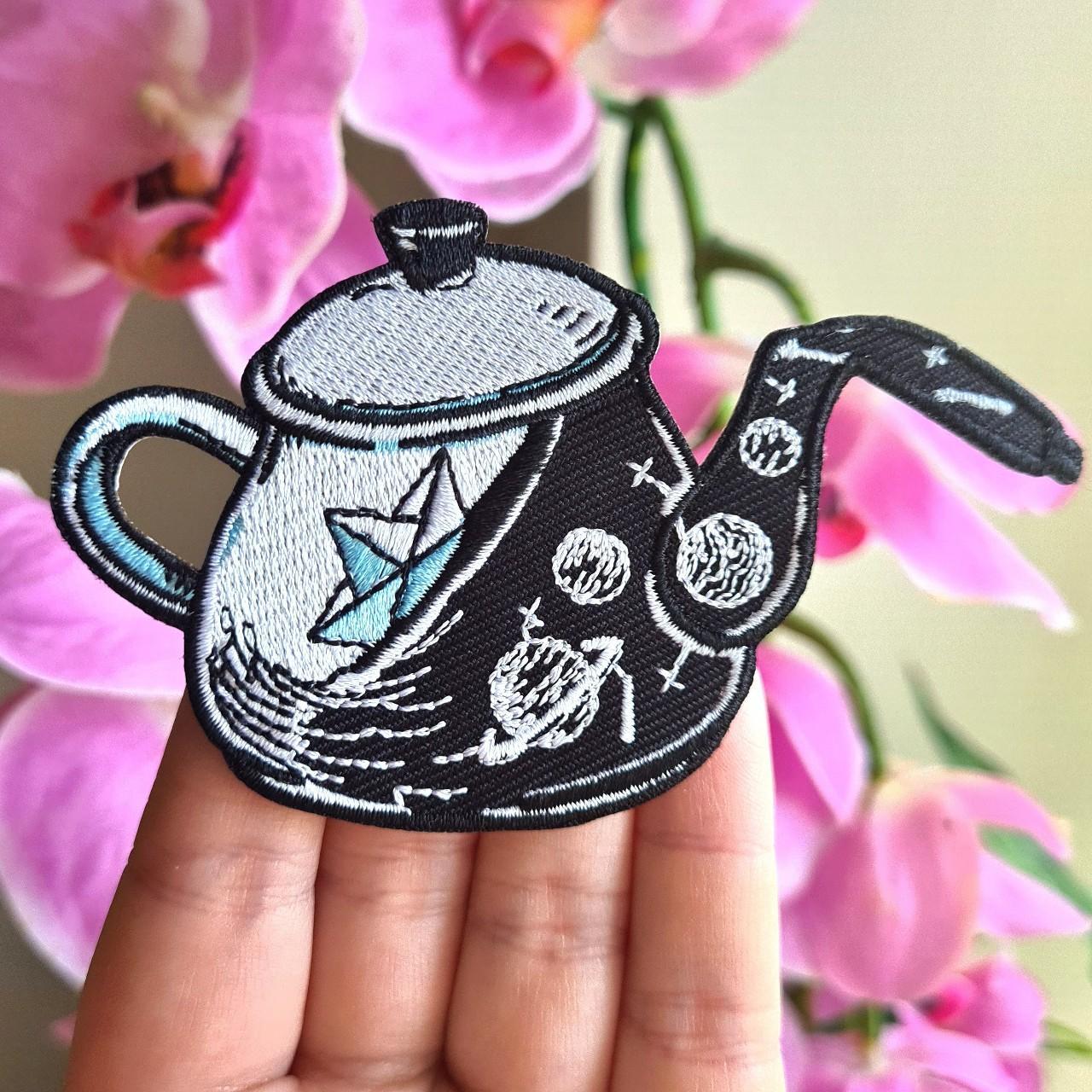 Space / sea teapot iron on patch / sew embroidered... Depop