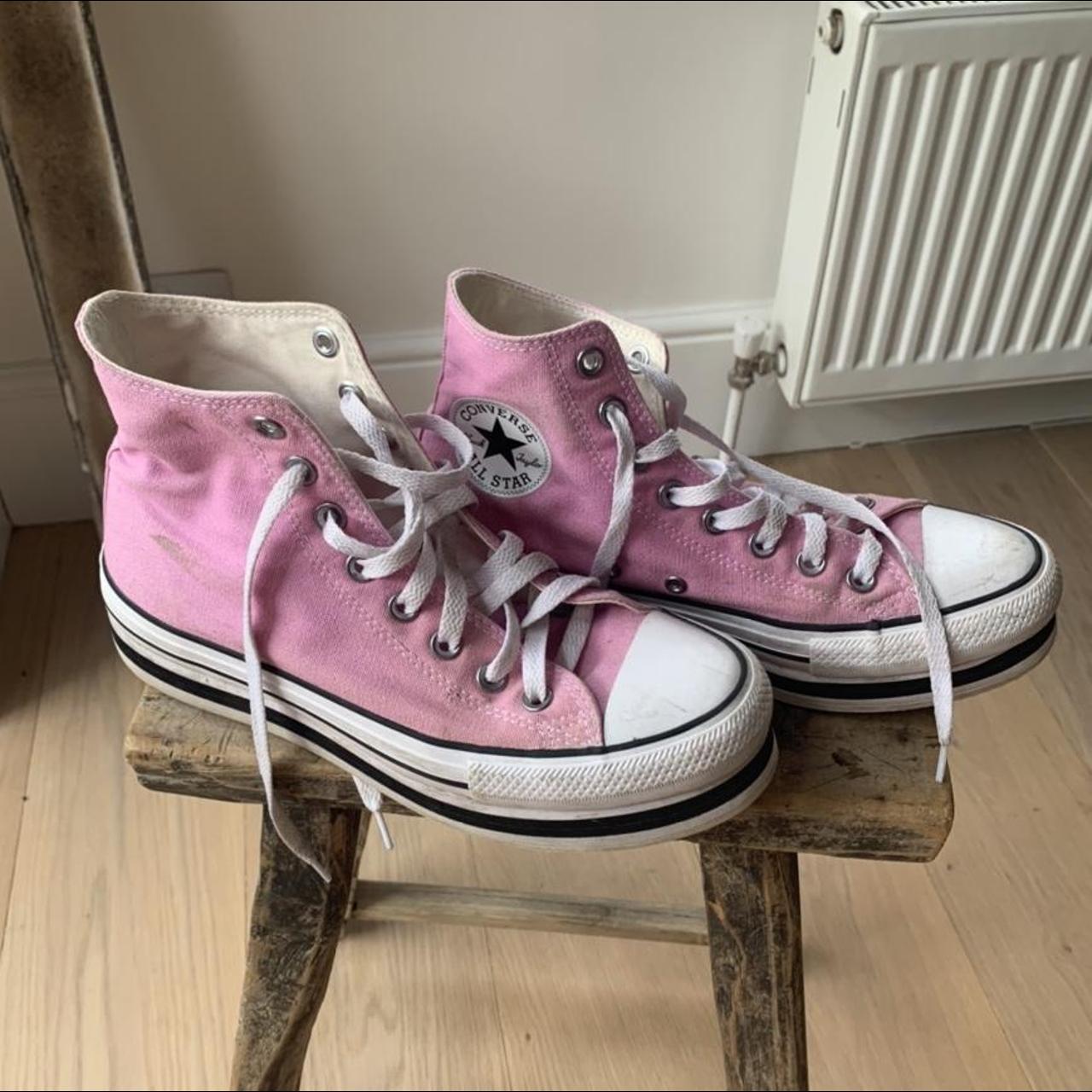 Super cool and rare pink platform converse... Depop