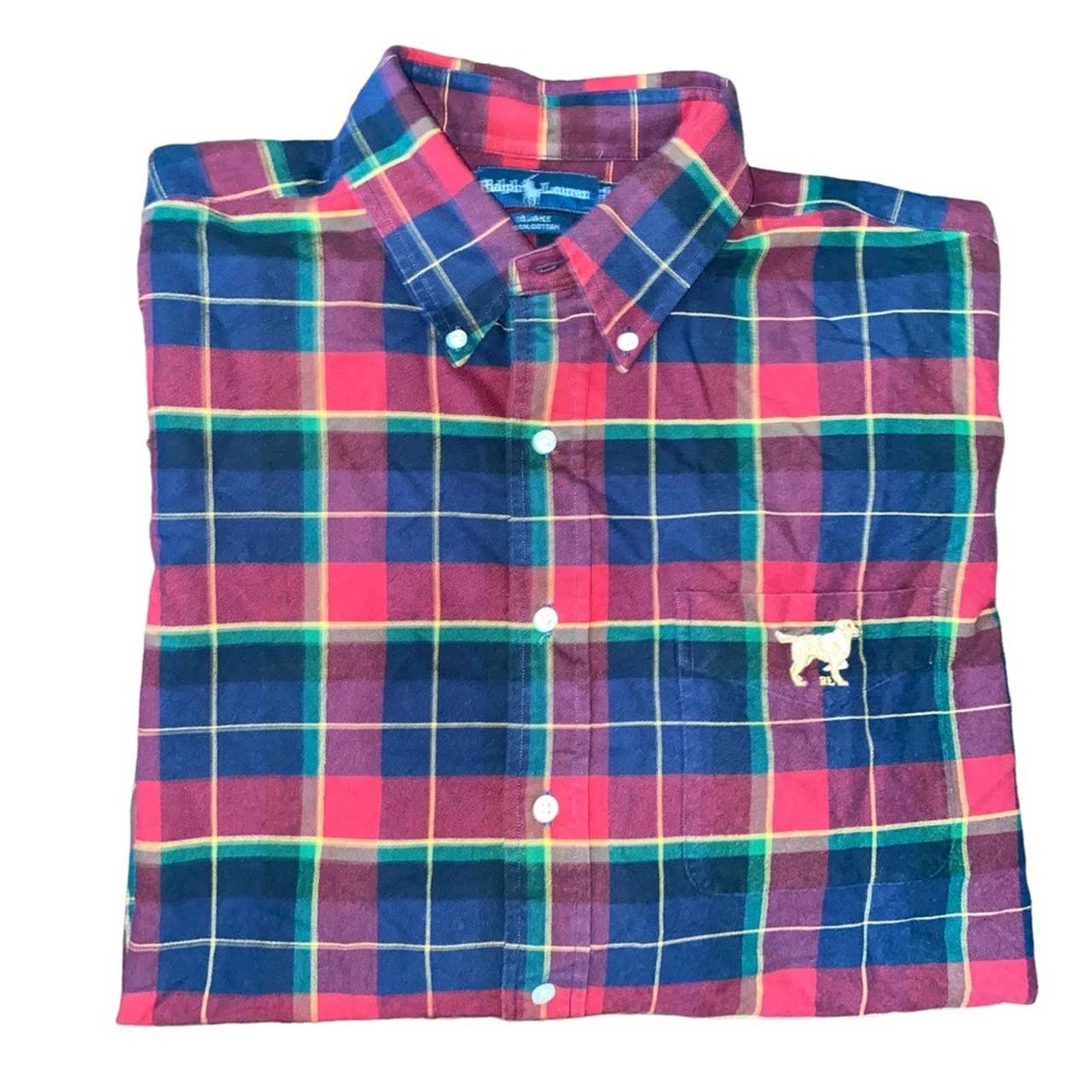 red and green plaid polo shirt