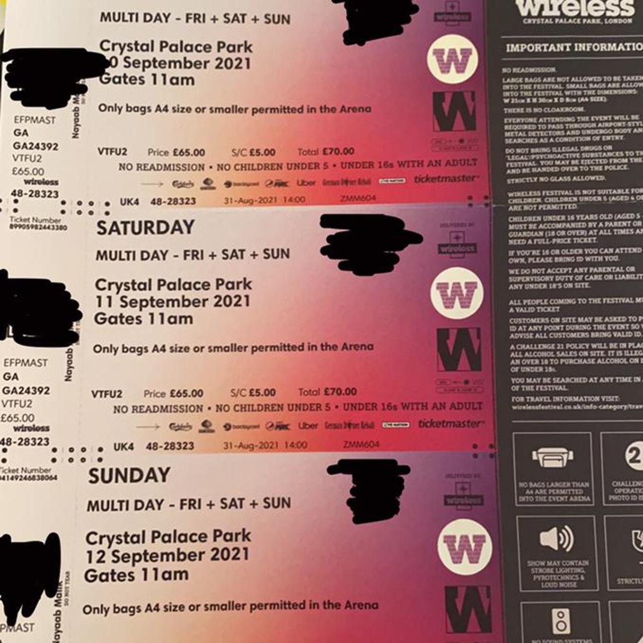Wireless festival tickets 2021 full weekend Depop