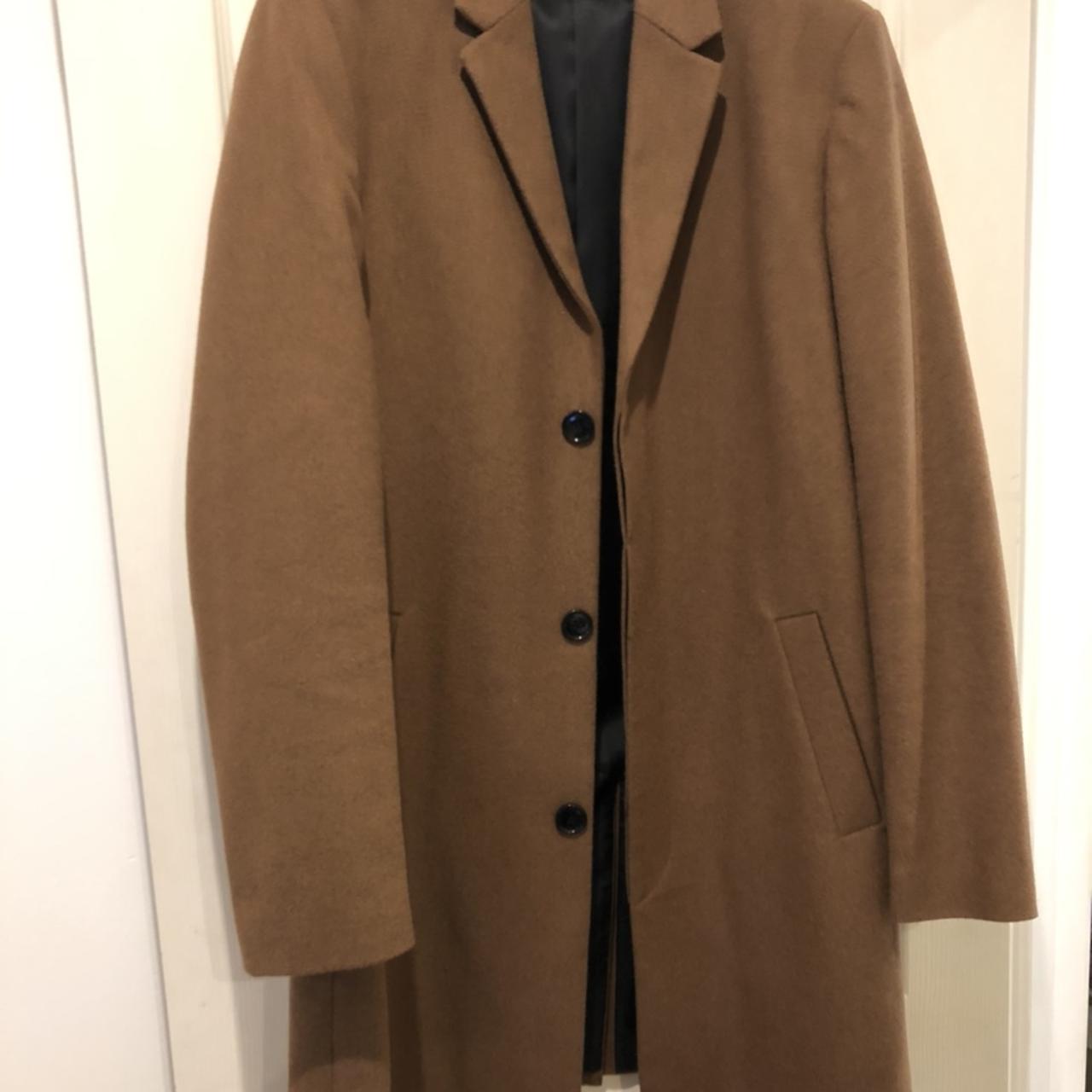 Mens camel coat river island best sale