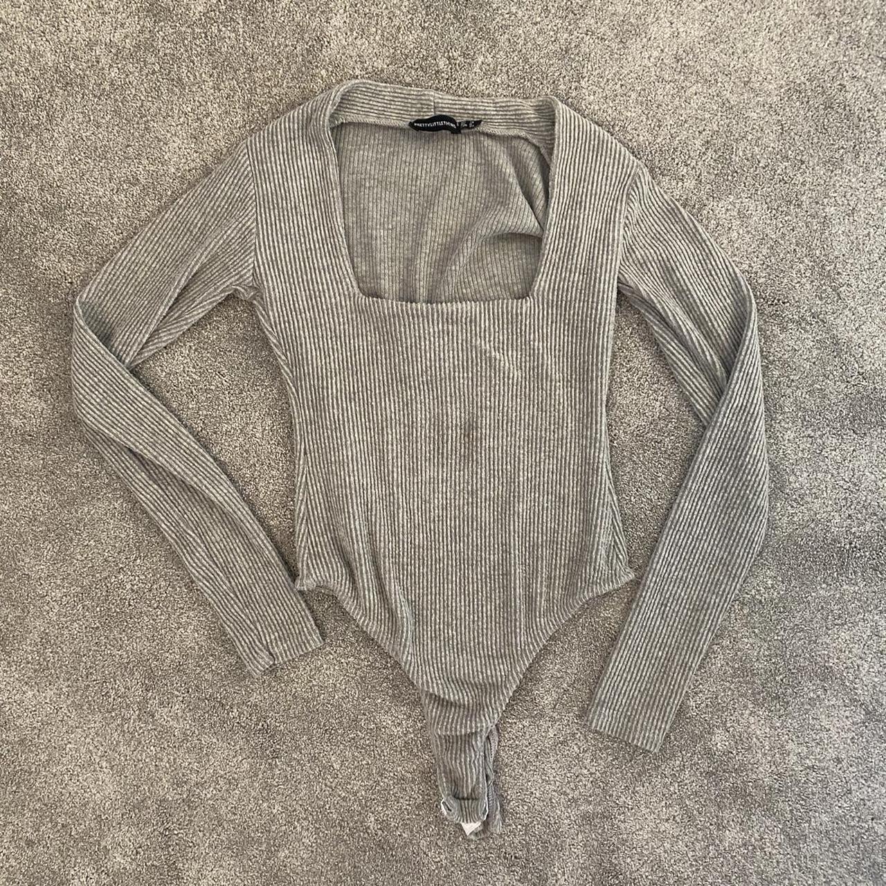 PrettyLittleThing Women's Grey Bodysuit Depop