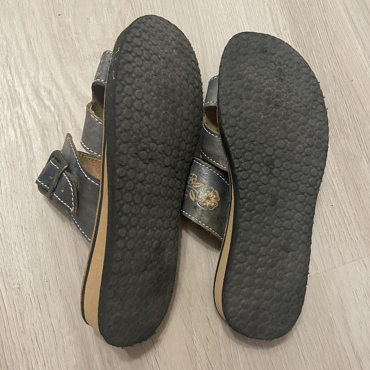 vintage y2k tooled leather sandals. leather upper... - Depop