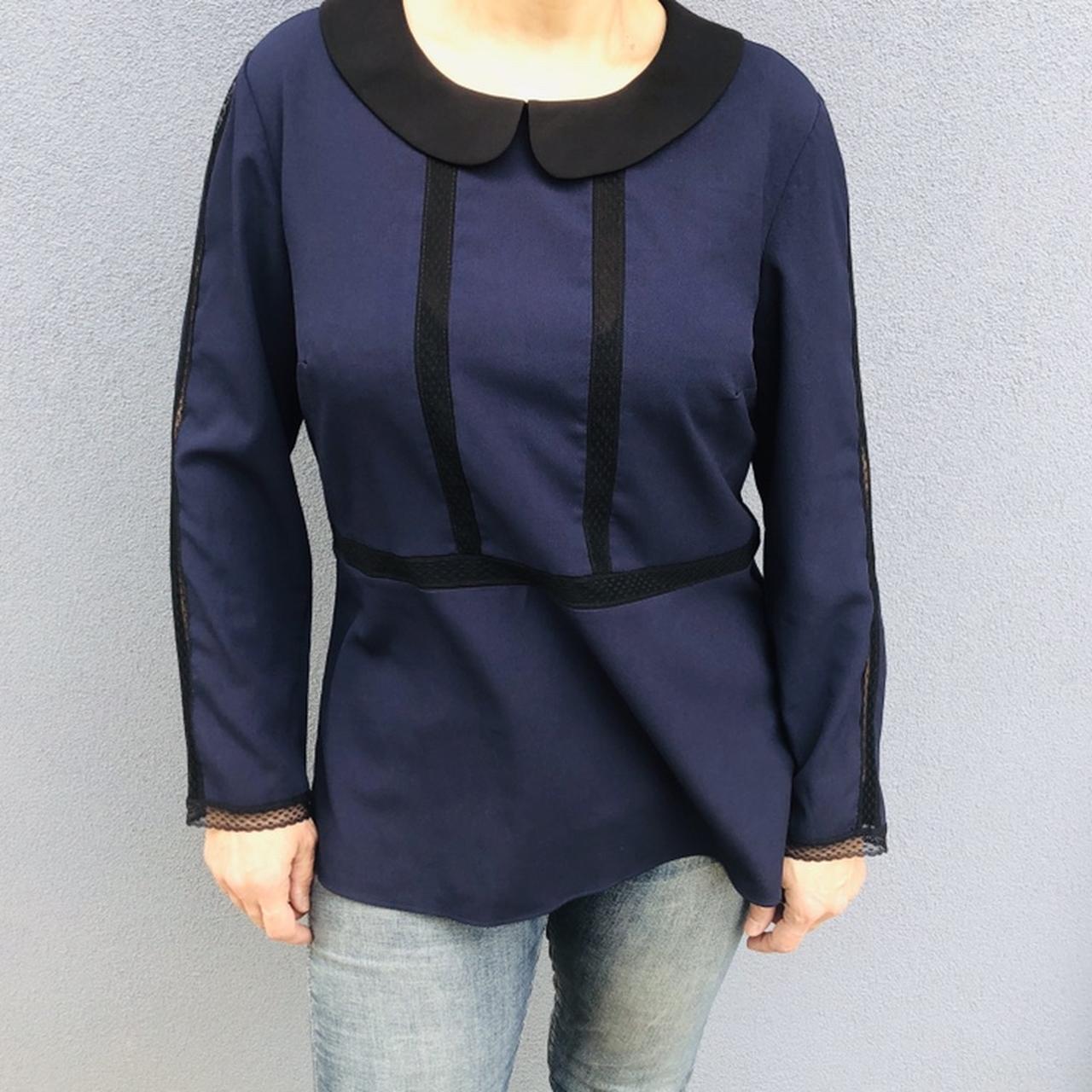 Claudia Pierlot Blue Blouse with Lace and Peter Pan Depop