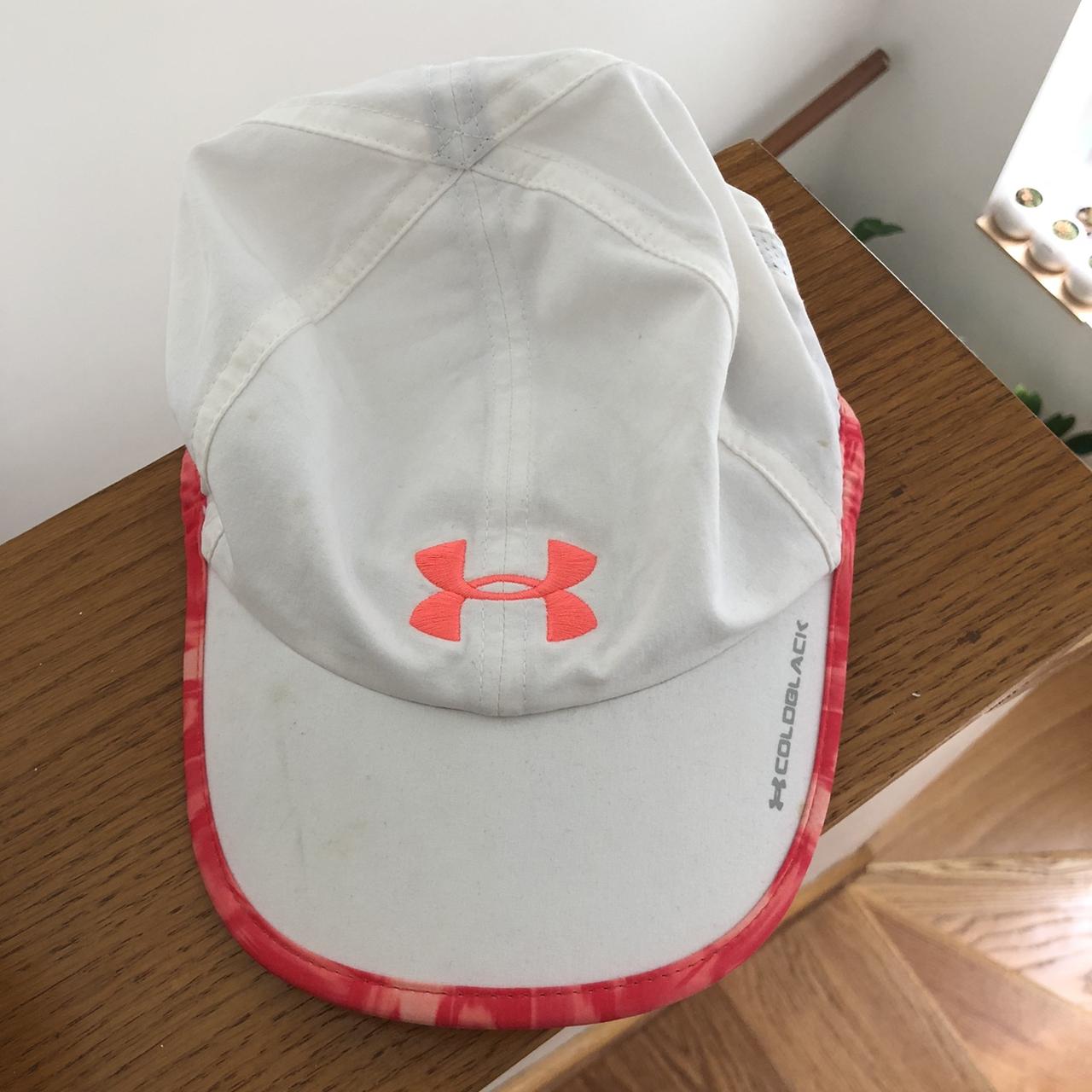 White & Hot Pink Under Armour Hat pair with a... Depop