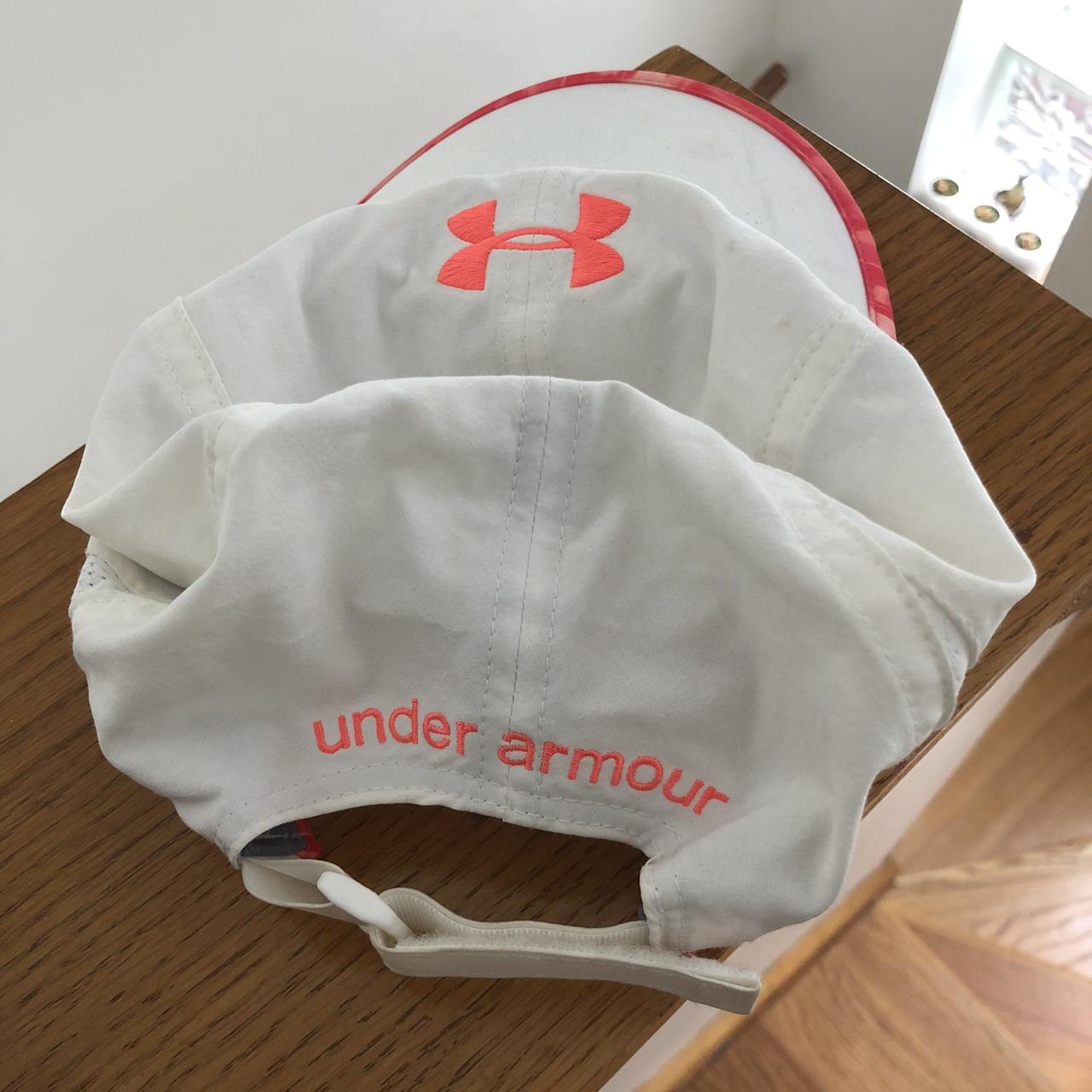 White & Hot Pink Under Armour Hat pair with a... Depop