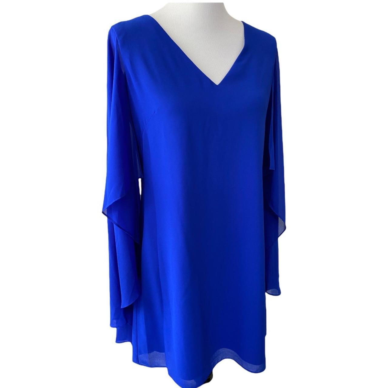 Vince Camuto Cobalt Blue Chiffon Cape Back Mini... - Depop