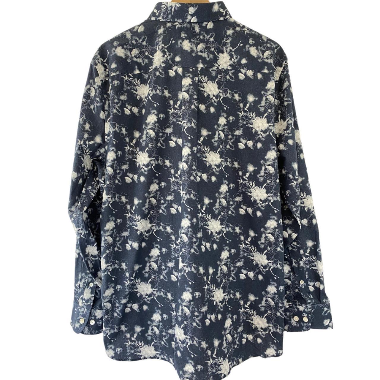 Hickey Freeman Men's Navy Blue Floral Long Sleeve... - Depop