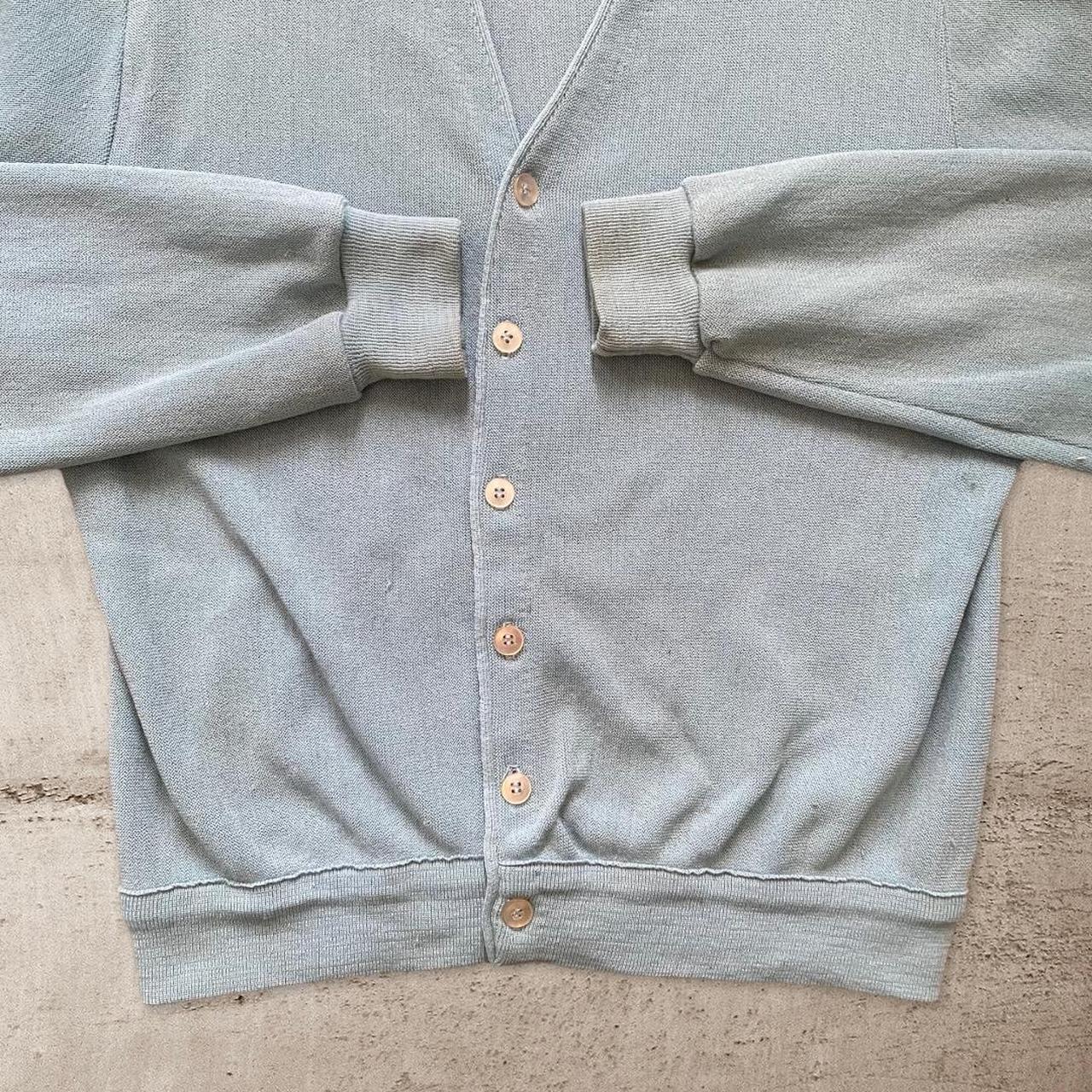 Vintage Light Blue Knit Cardigan Sweater Wool Blend... - Depop