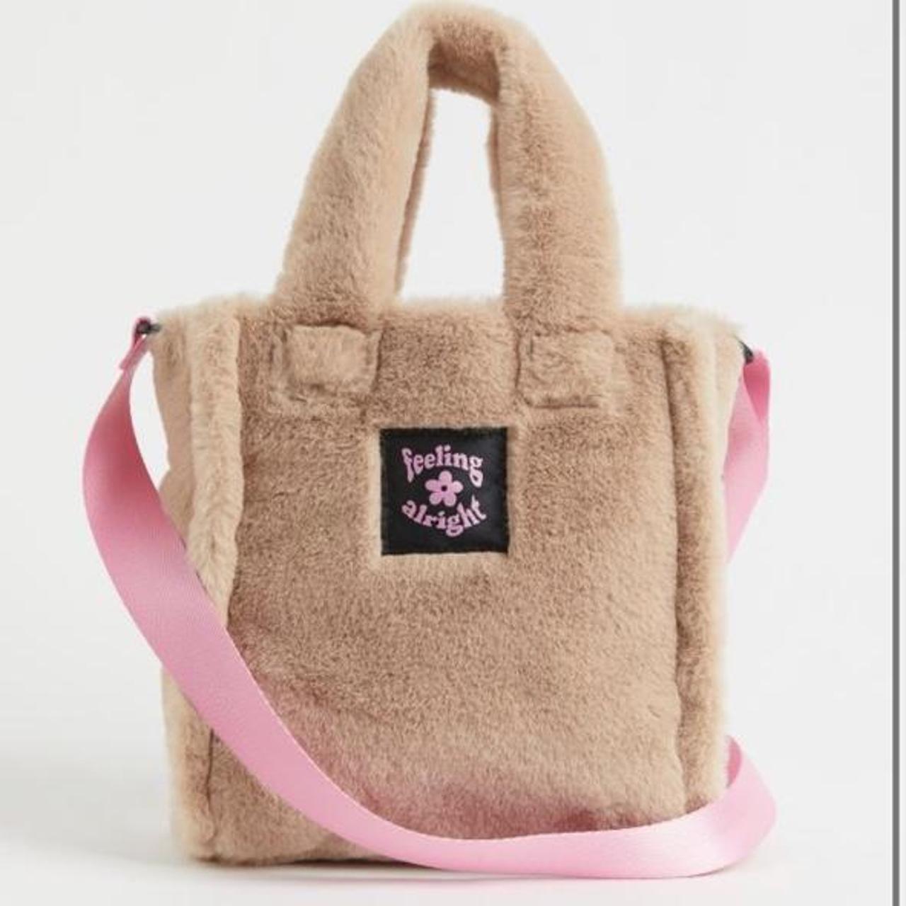 Furry beige and pink crossbody / shoulder bag from... - Depop