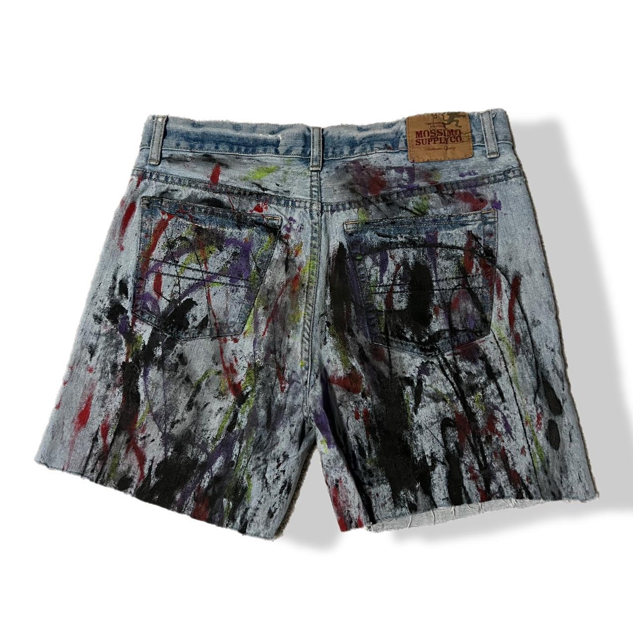 Custom paint splattered denim shorts. Size 30. Mid... Depop