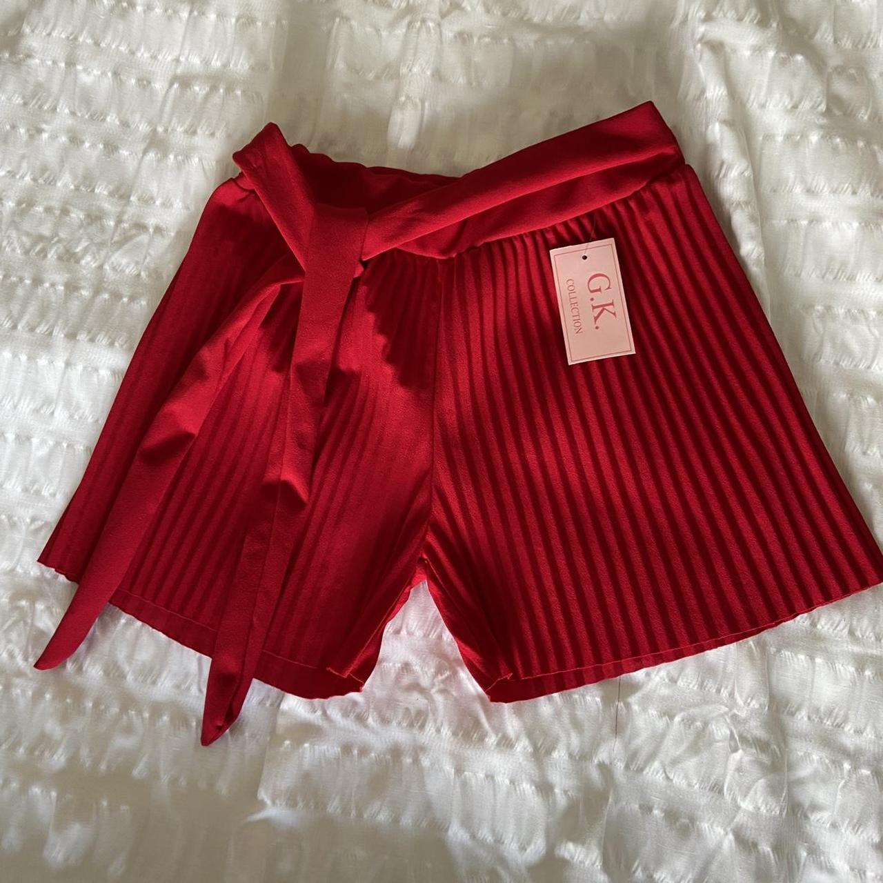 Red pleated shorts with tie waist belt Brand new... Depop