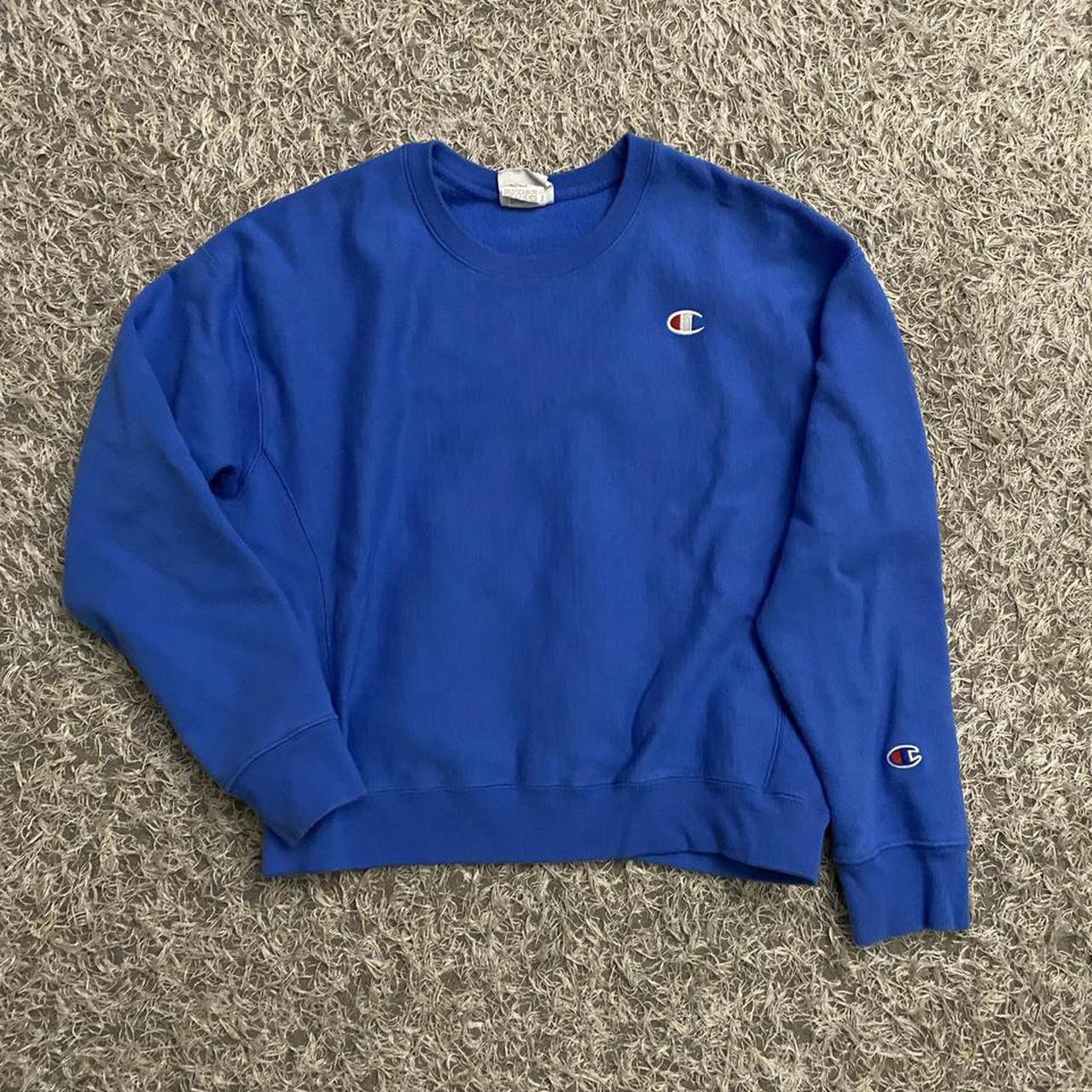 Champion Men's Blue and White Sweatshirt | Depop