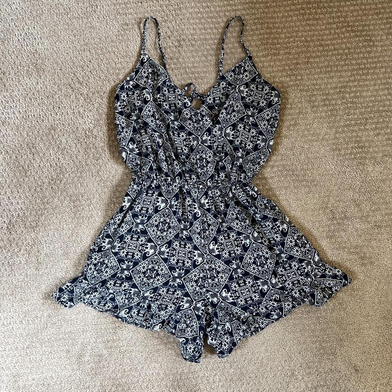 Free People Women's Blue and White Dress | Depop