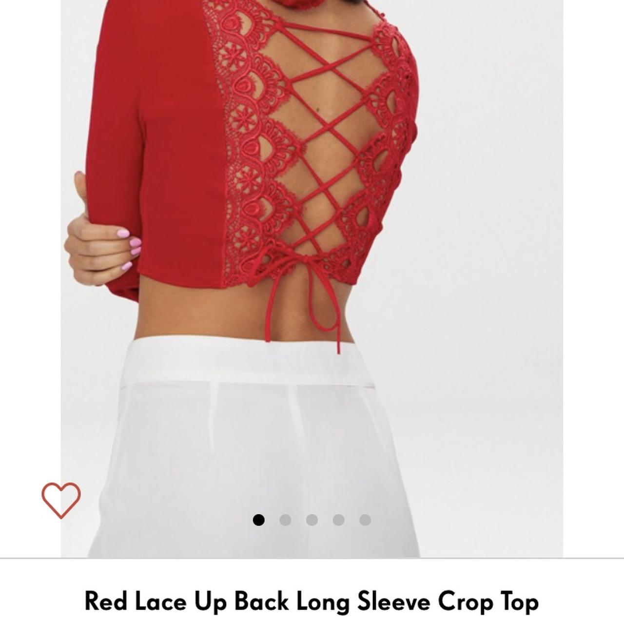 Red Lace Up Back Cropped Top