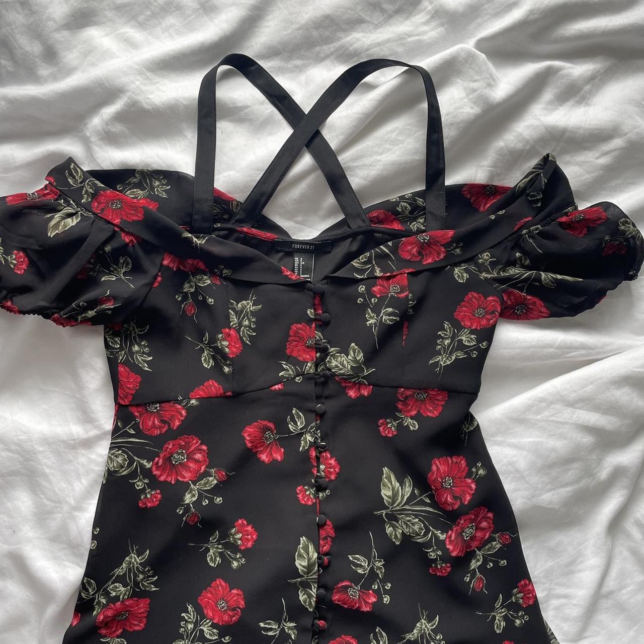 Forever 21 Button Up Cross Back Floral Dress Size... - Depop