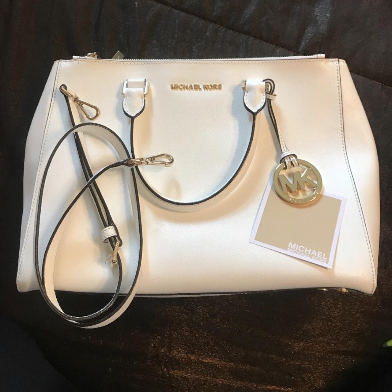 Michael kors white sale and gold purse