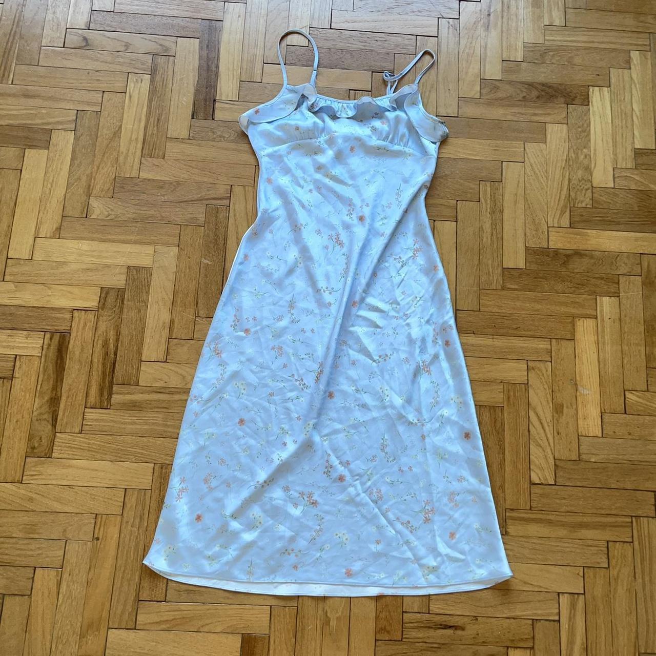 Aritzia Wilfred satin light blue midi dress with... - Depop