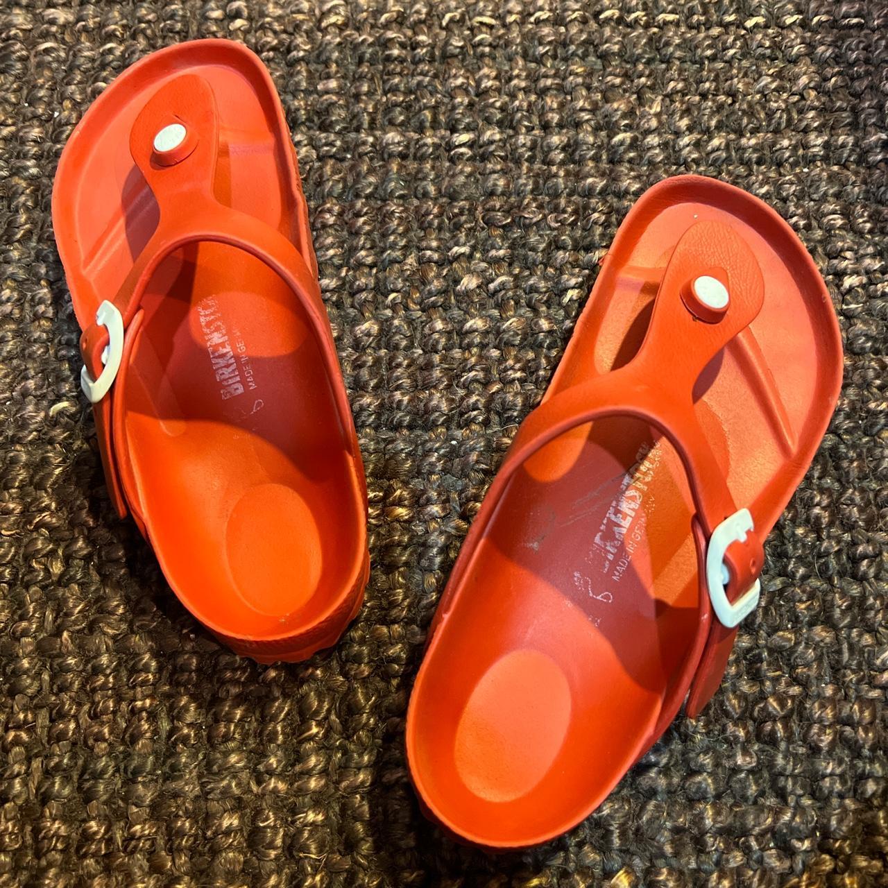 Birkenstock Women's Red and White Flipflops | Depop