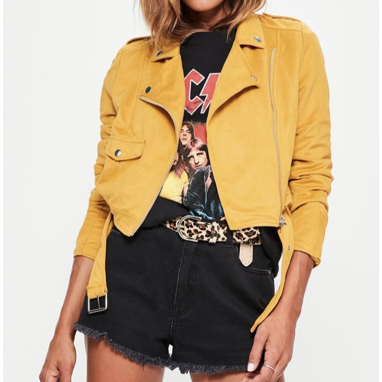 yellow faux suede biker jacket