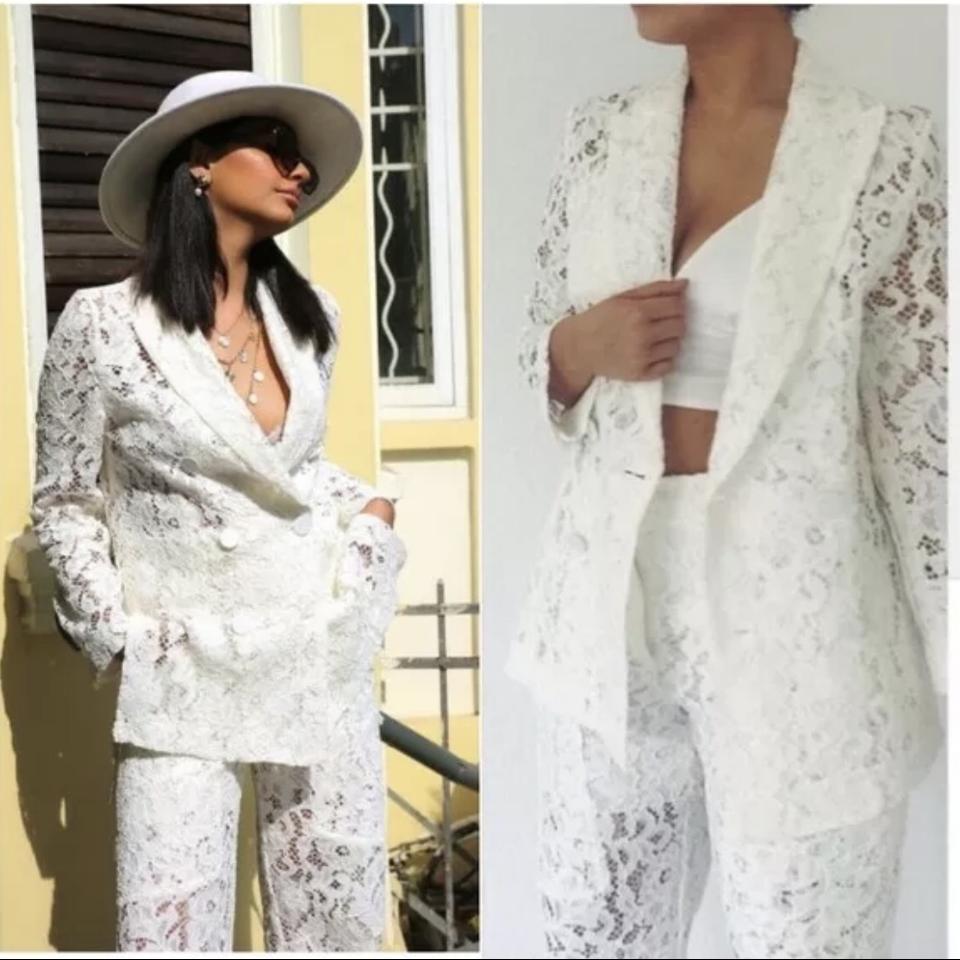 zara white lace blazer