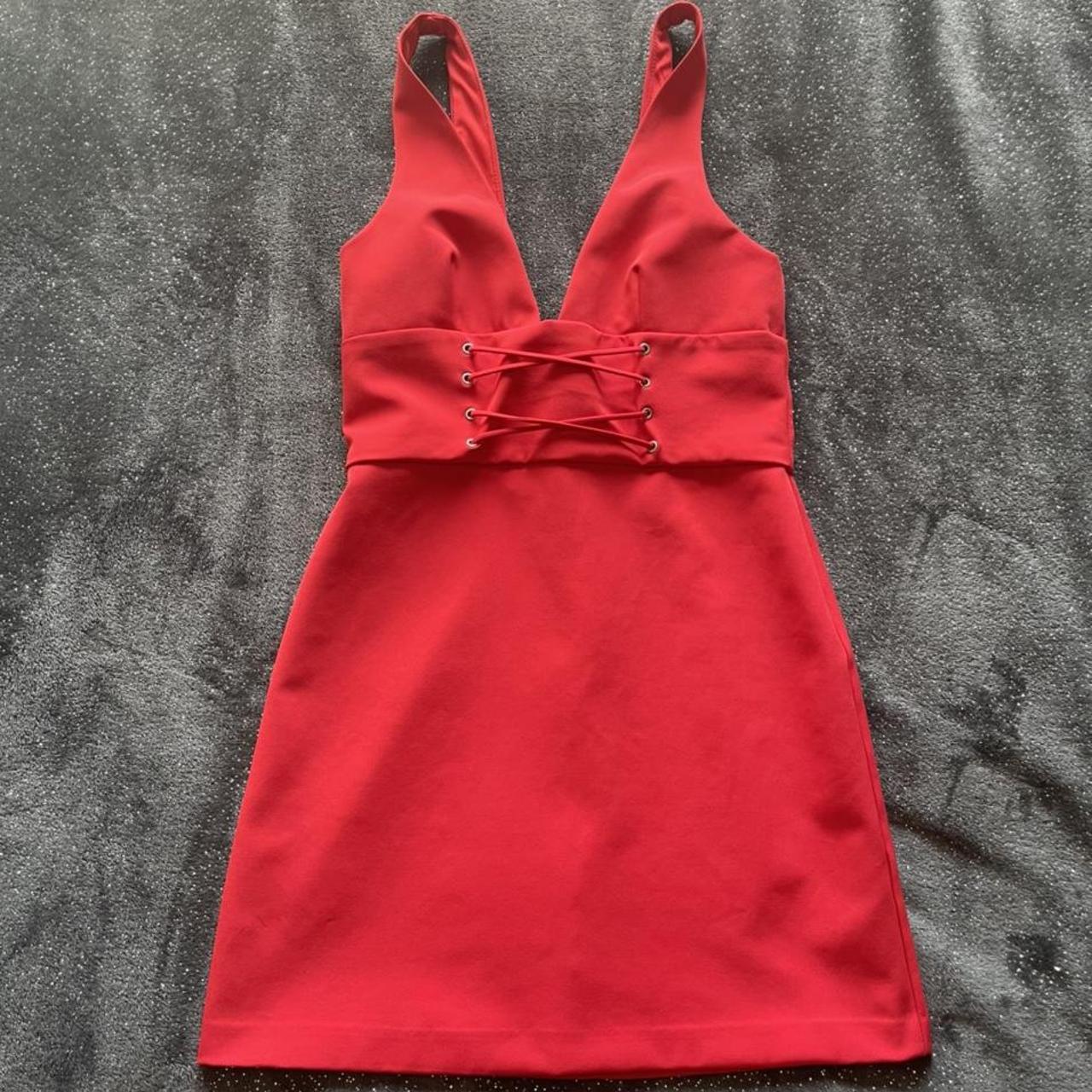 Zara red trafaluc plunge mini dress. Size medium.... - Depop