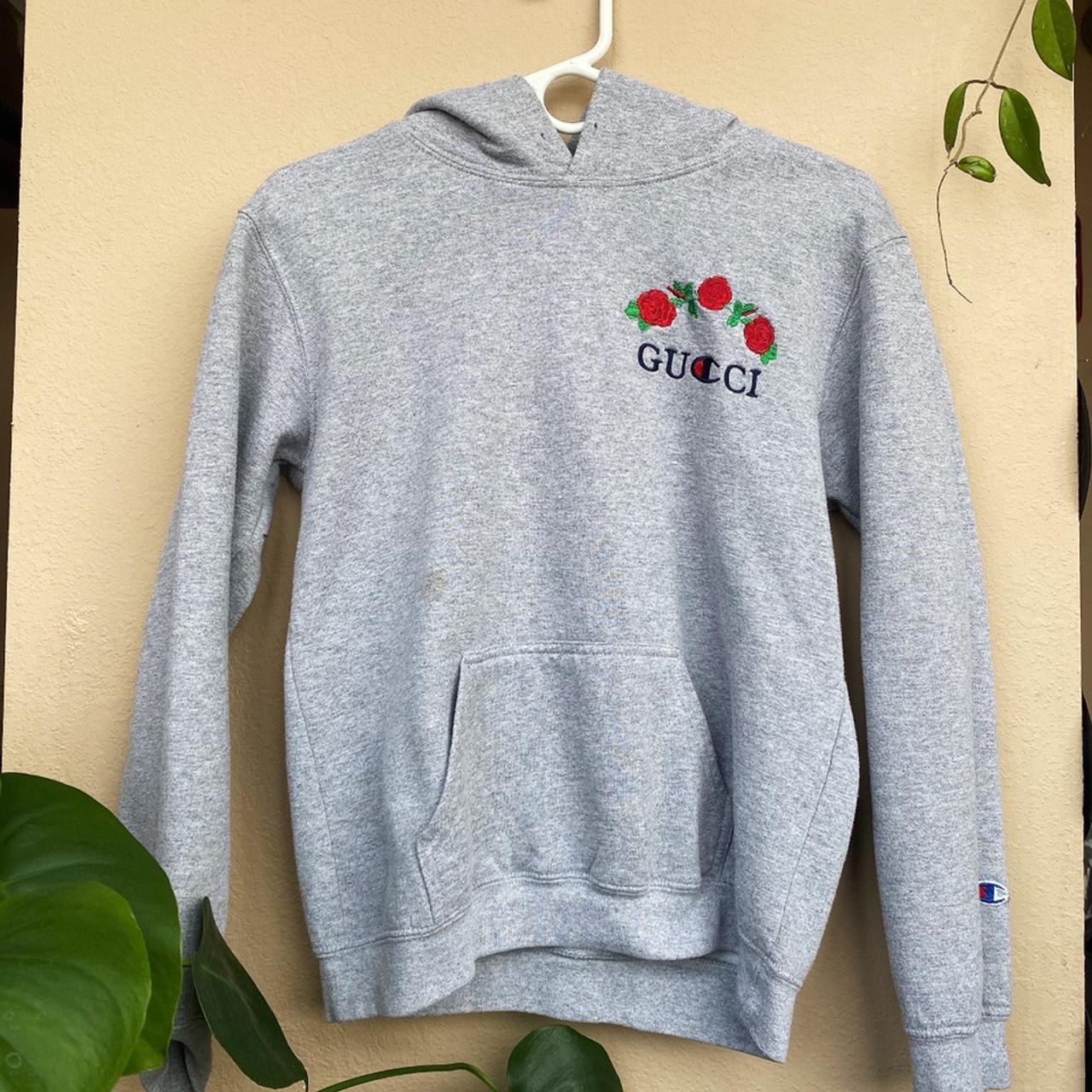 Gucci Champion grey hoodie in size small. I'm not... - Depop