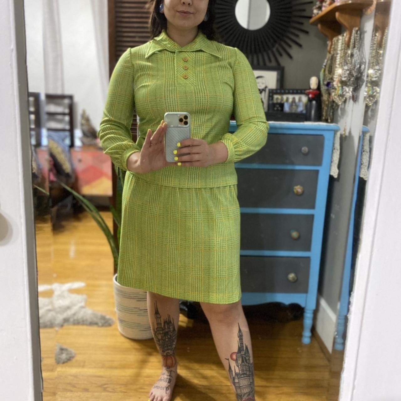 Women's Green and Yellow Dress Depop